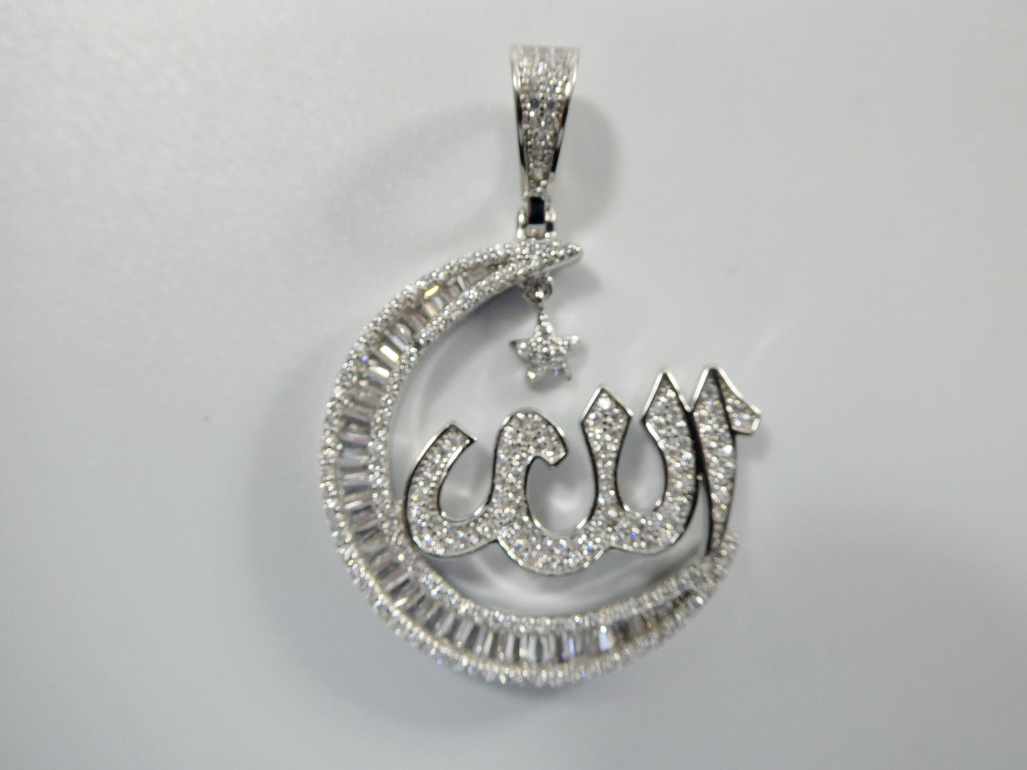real 925 sterling silver large Muslim Allah pendent baguette stone charm