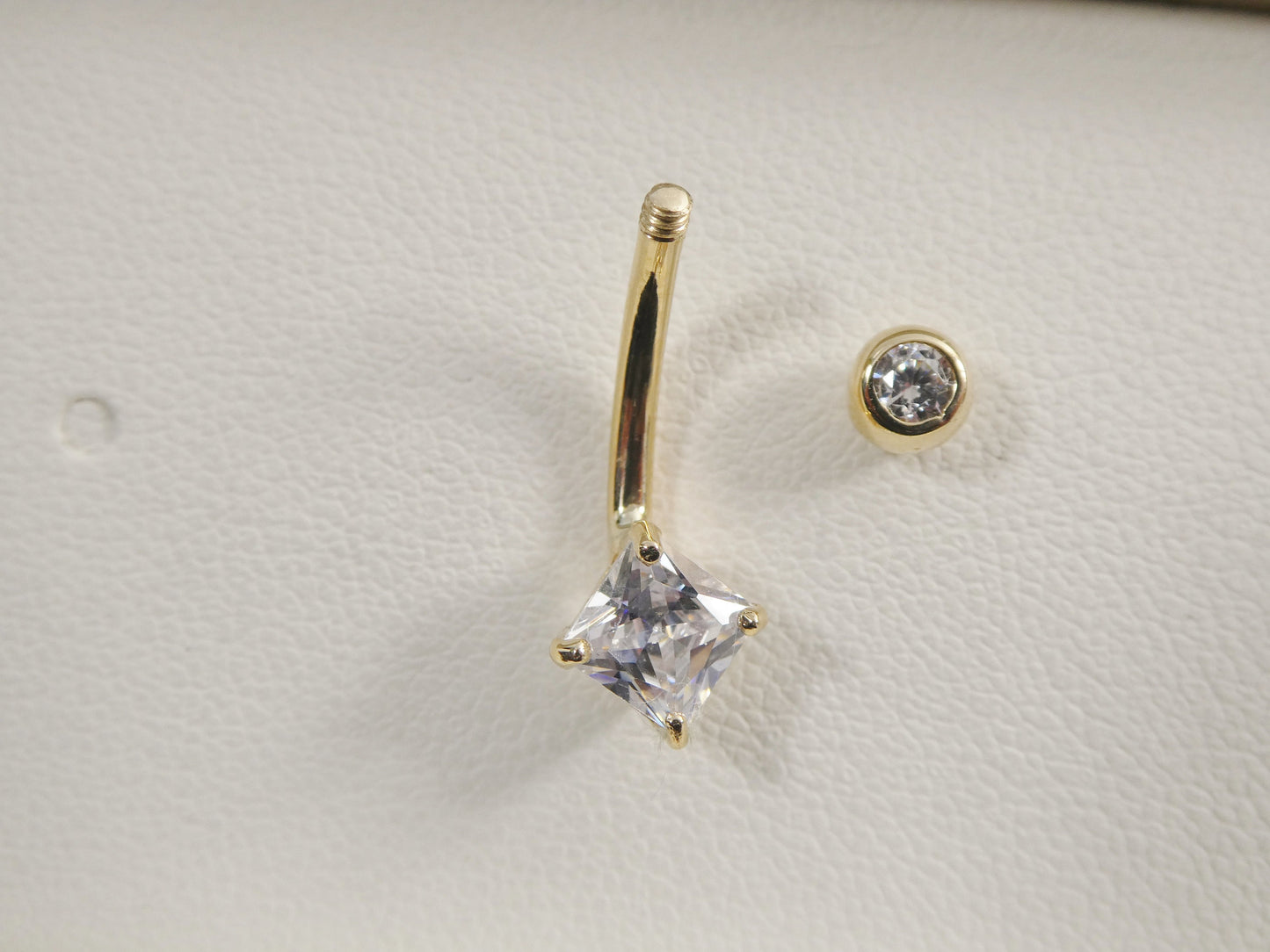 14k real solid yellow gold 5mm square stone belly button ring piercing