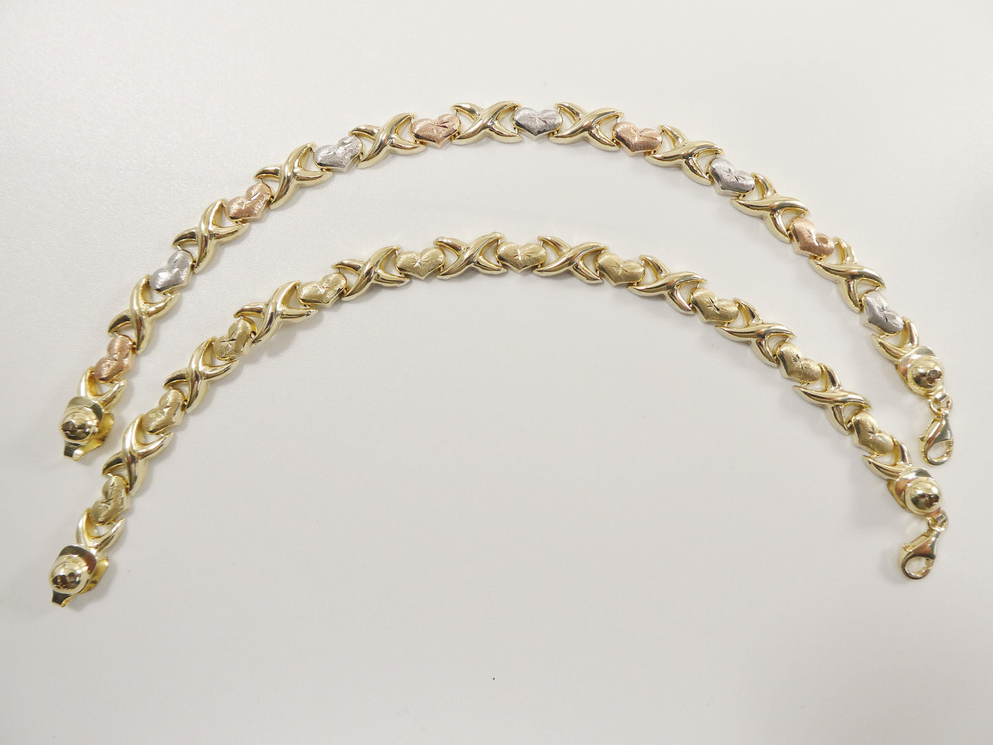 14k real solid yellow gold xo heart 7.25 inch bracelet