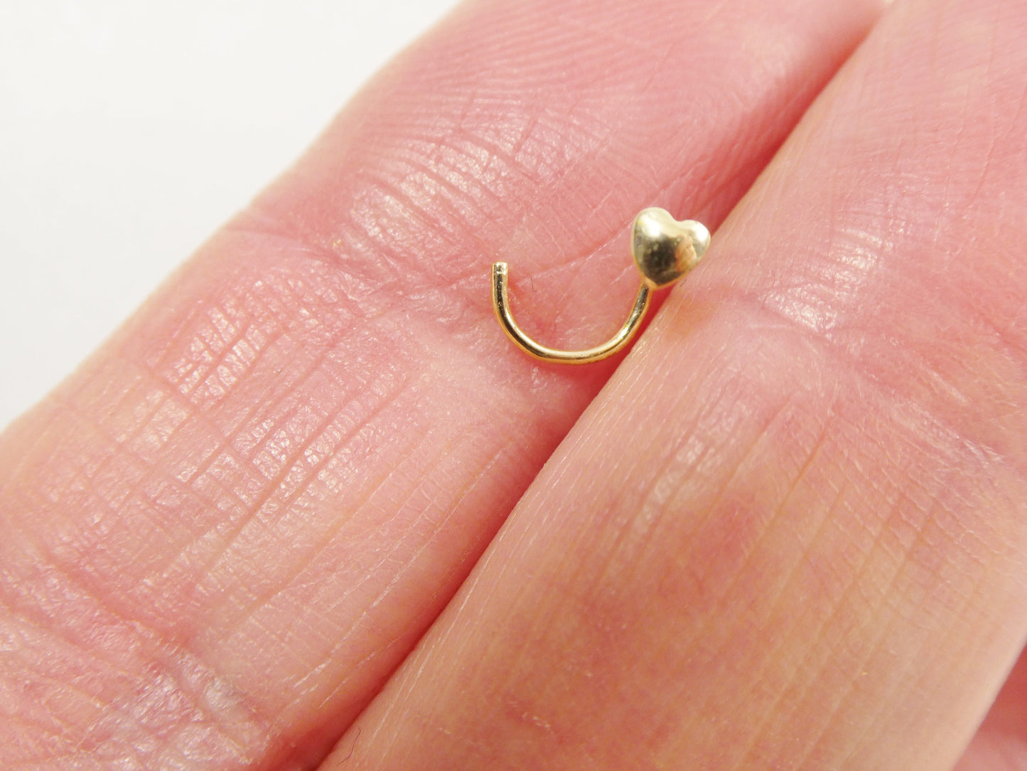 14k real solid yellow gold twist plain heart stud nose ring