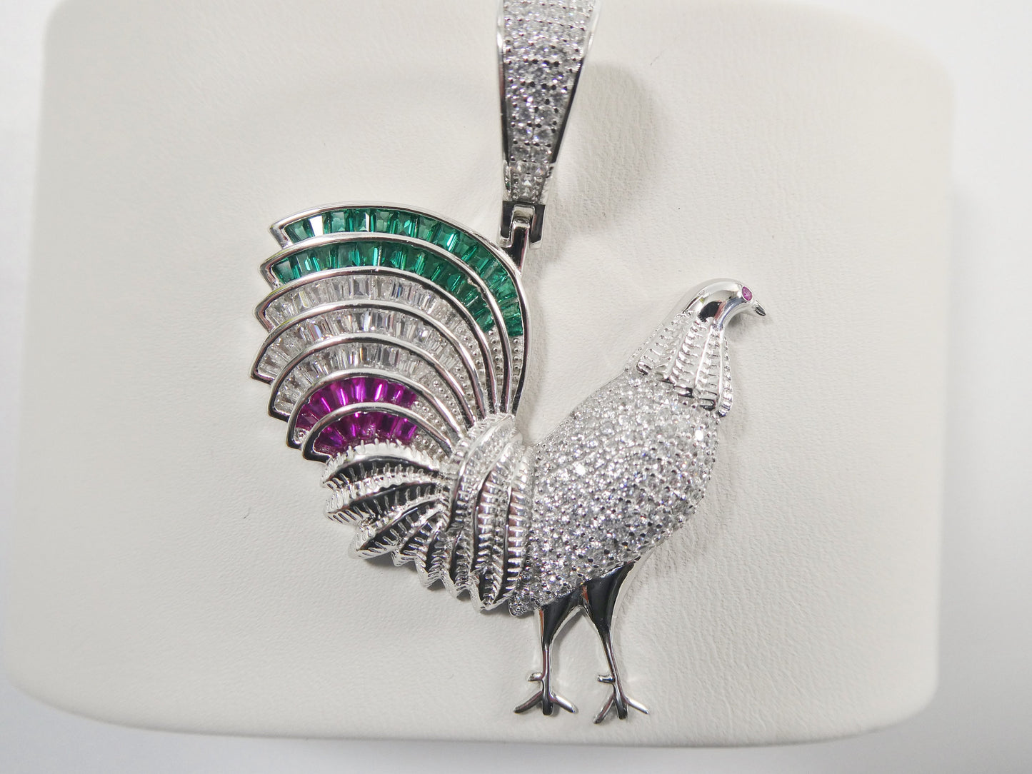 real 925 sterling silver colorfully large rooster pendent