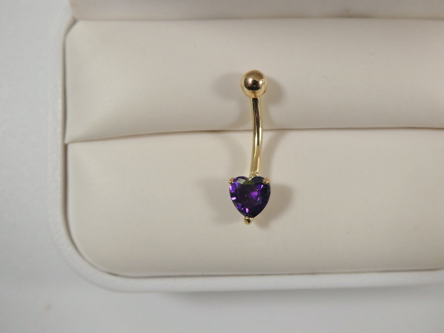 14k real solid yellow gold heart color belly ring