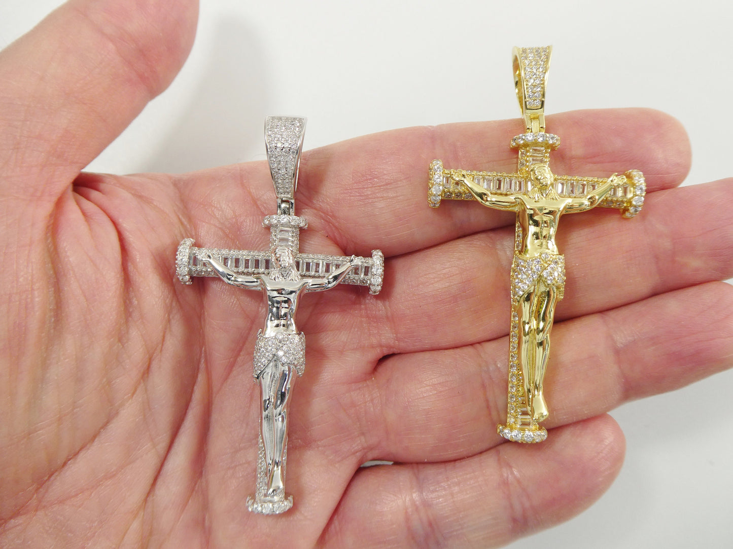 real 925 sterling silver large cross baguette stone setting pendent