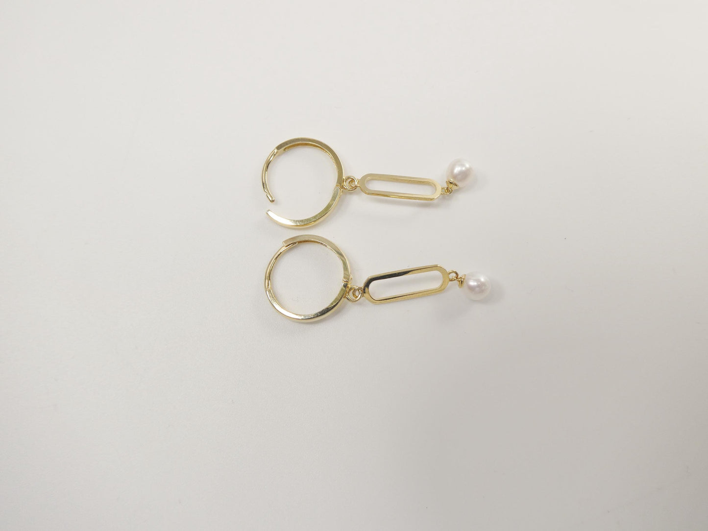 real 10k solid yellow gold paperclip pearl dropping earring