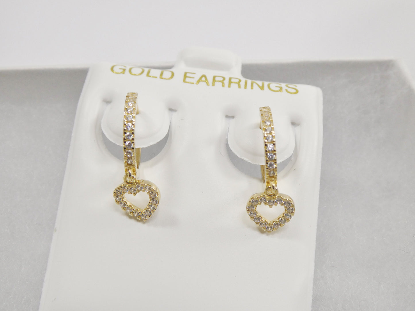 real 10k solid yellow gold dangle heart full micro fave setting hoop huggie earrings