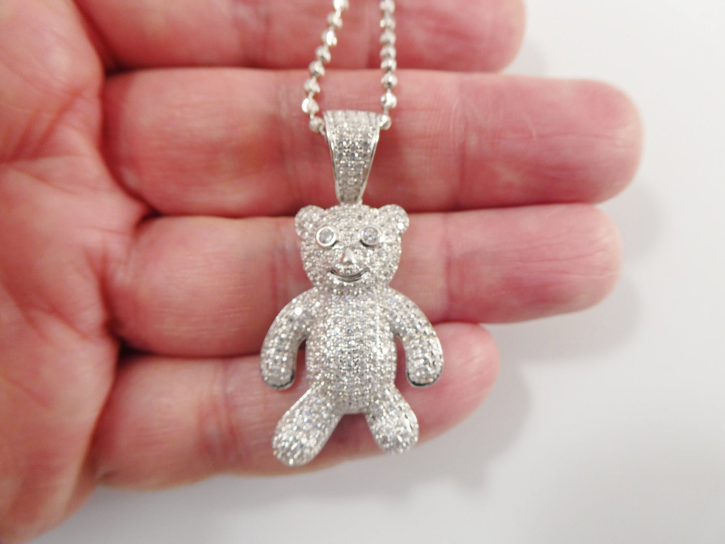 real 925 sterling silver teddy bear pendent and 2mm 18 inch moon cut chain