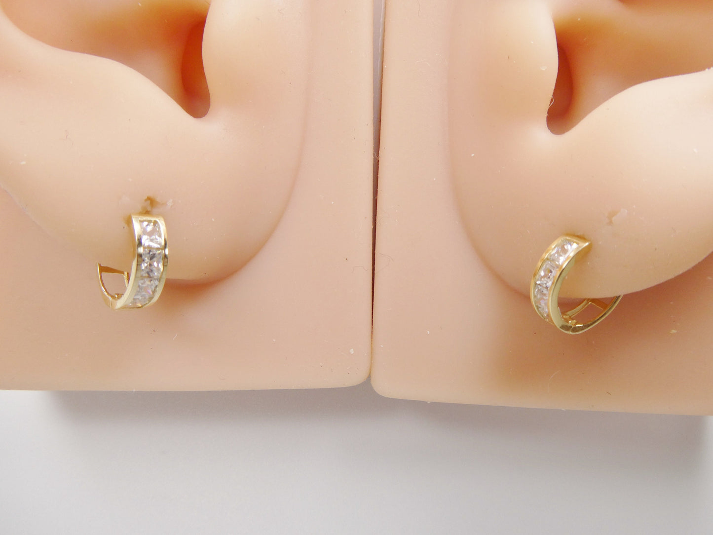 real 10k solid yellow gold square-cut stone hoop huggie earring