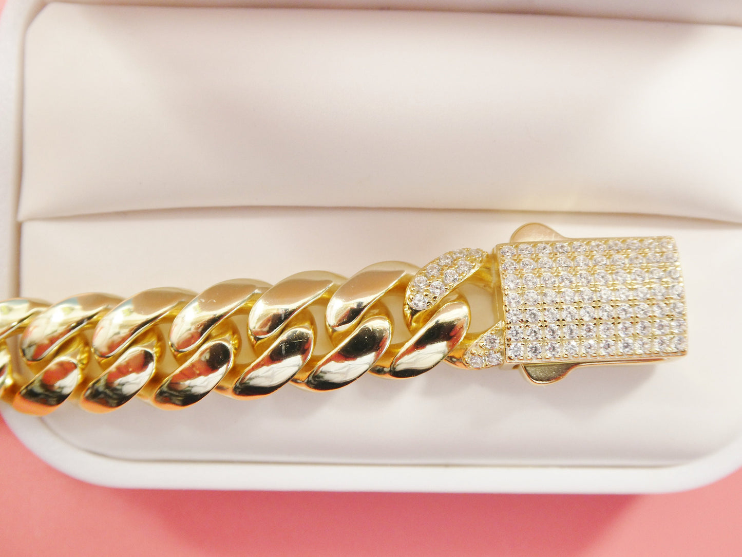 10MM real solid 925 sterling silver yellow gold color Monaco bracelet