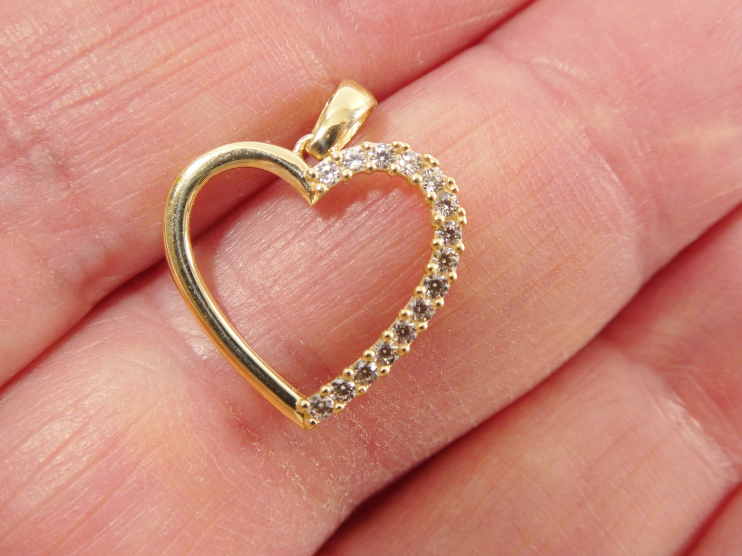 14k real solid yellow gold heart high polish charm pendent