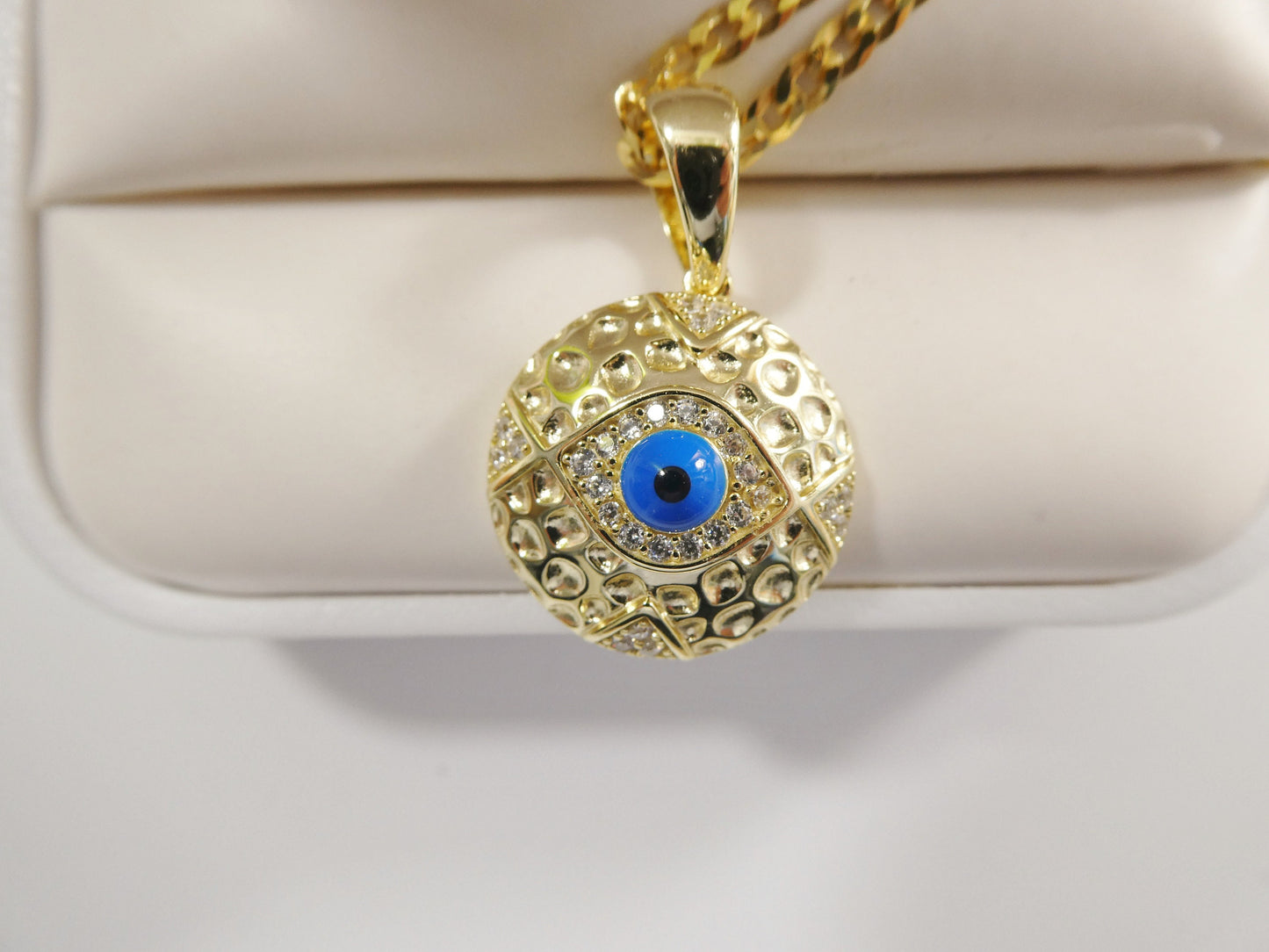 real 925 sterling silver 18 inch flat chain and evil eye pendent charm