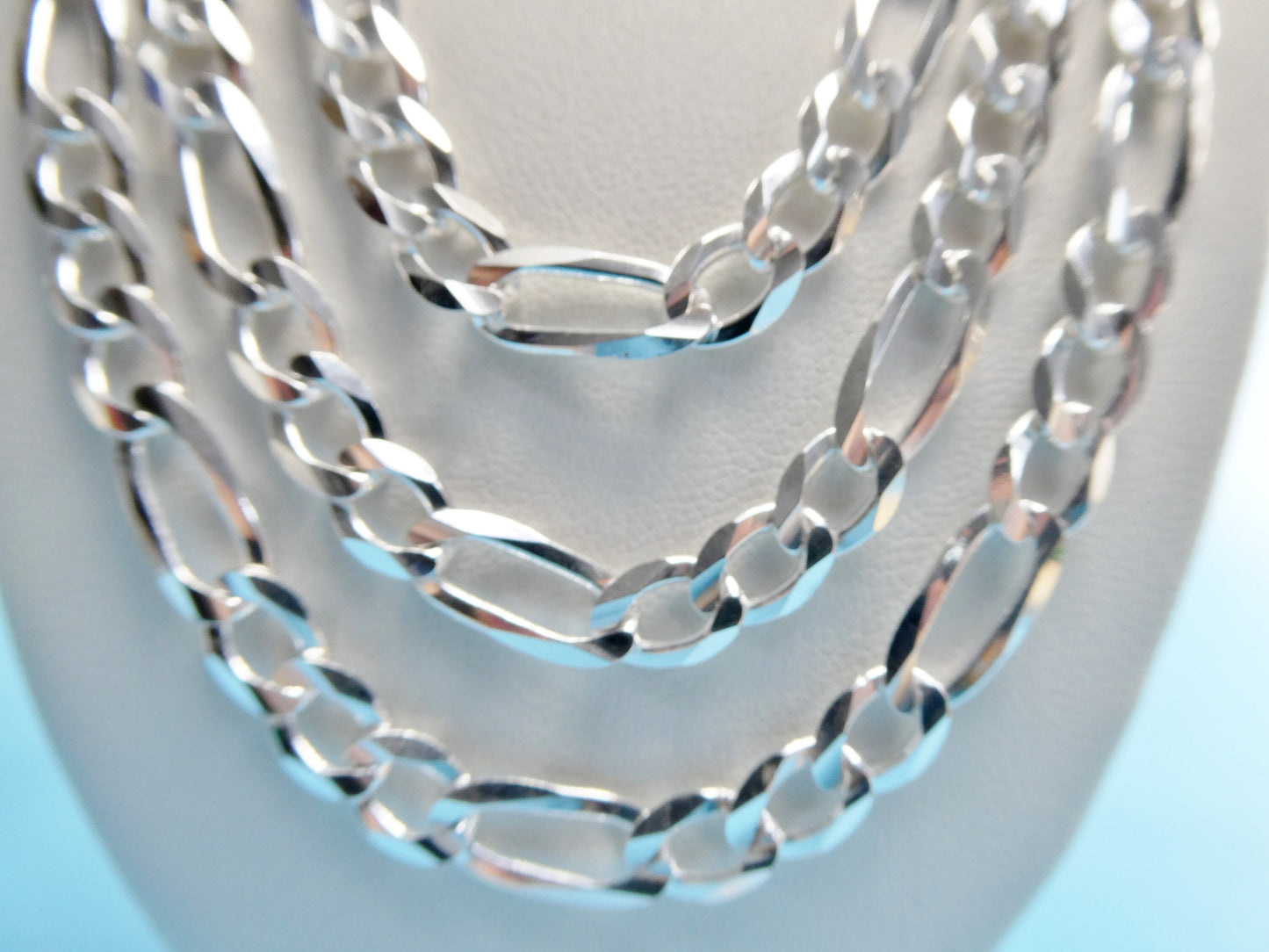 real 925 sterling silver 6.4mm Italian concave figaro solid chain lobster lock clasp