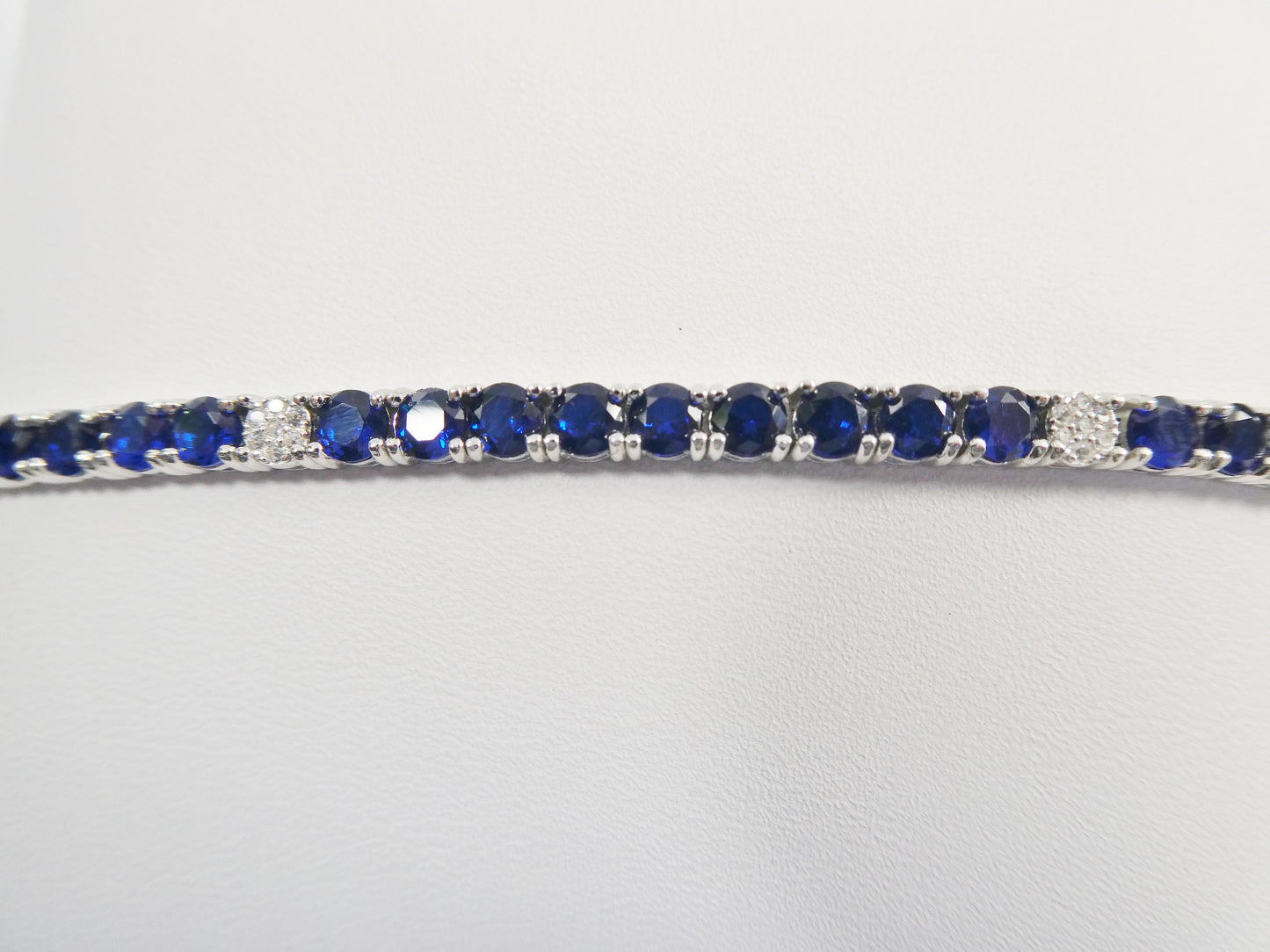 Real 925 sterling silver sapphire spinel tennis bracelet box lock clasp
