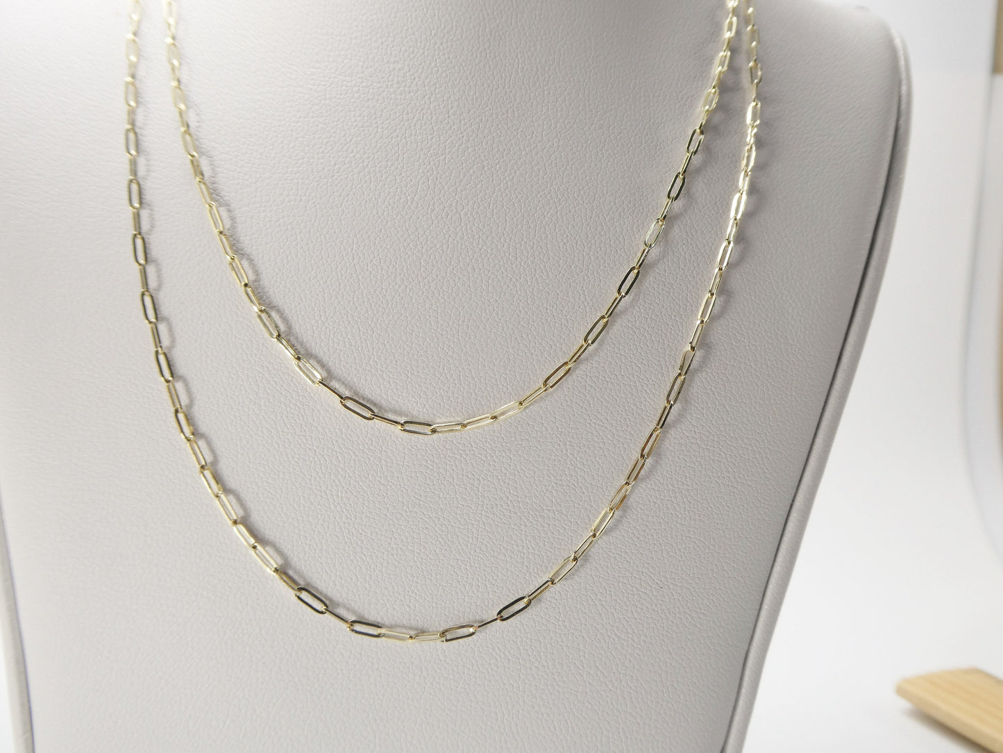 14k real solid yellow gold tiny small 2mm paperclip chain necklace
