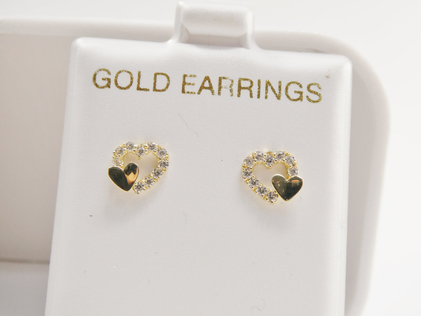 real 10k solid yellow gold double heart push post stud earring