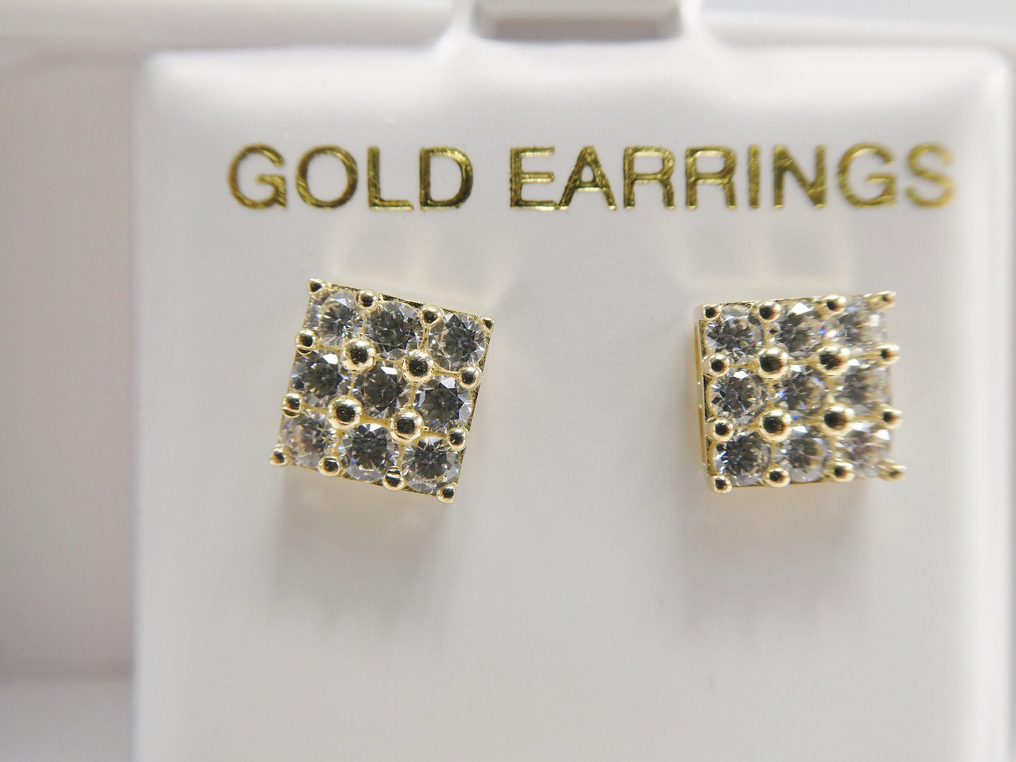 real 10k solid yellow gold square push post stud earring