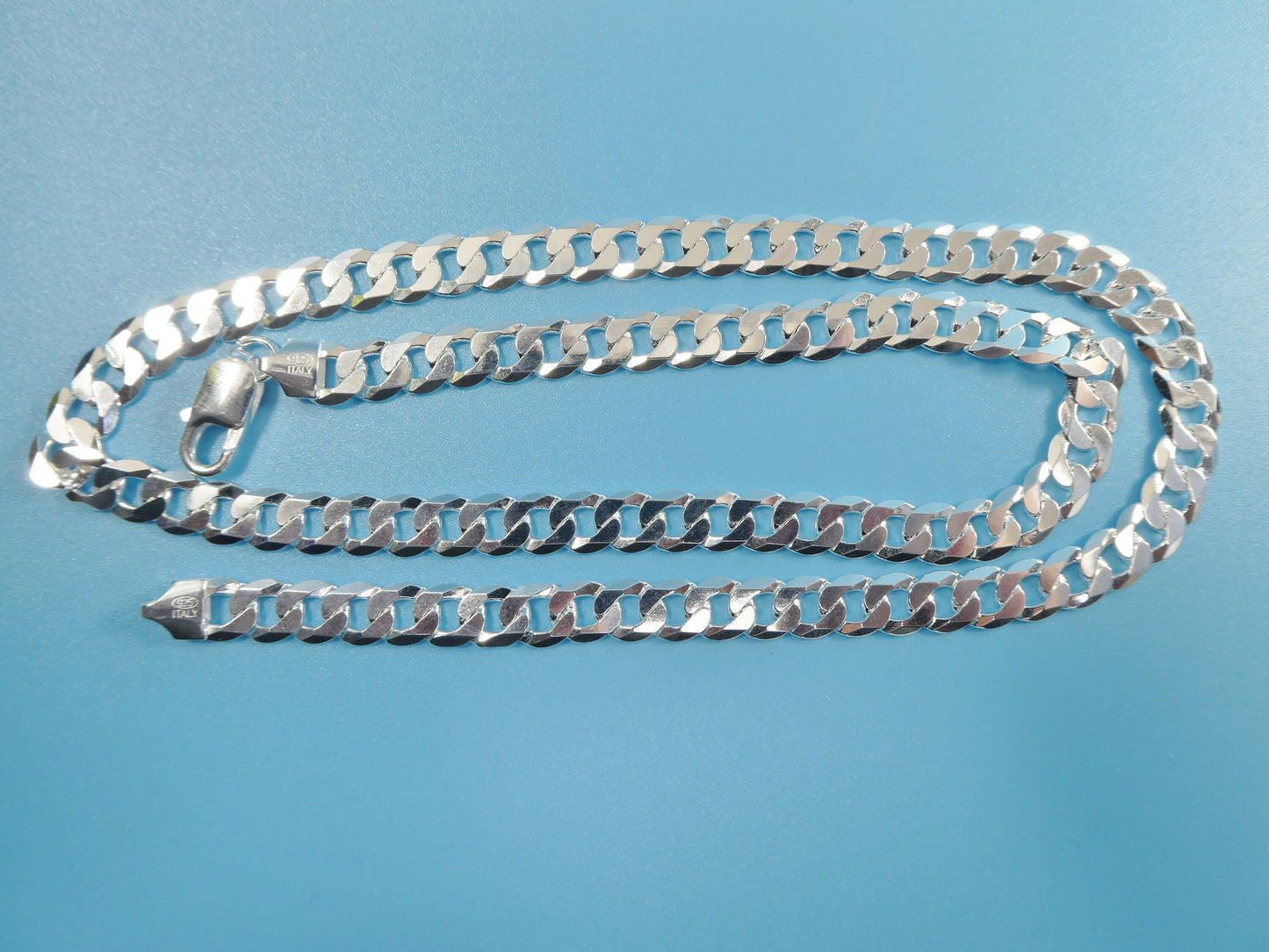 real 925 sterling silver 7.6MM Italian solid chain lobster lock clasp