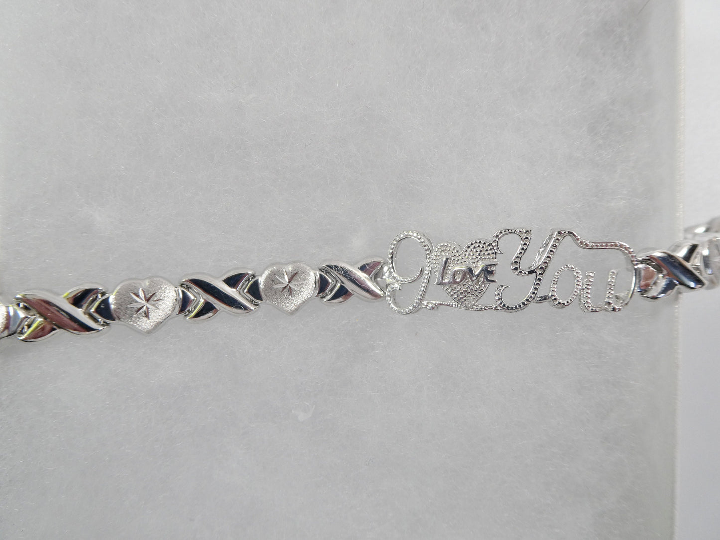 real 925 sterling silver I love you xo x heart stampato bracelet 14k white gold finish