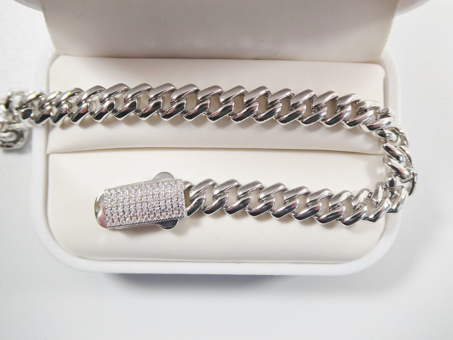 real 925 sterling silver 7mm solid Monaco style 14k white gold color finish