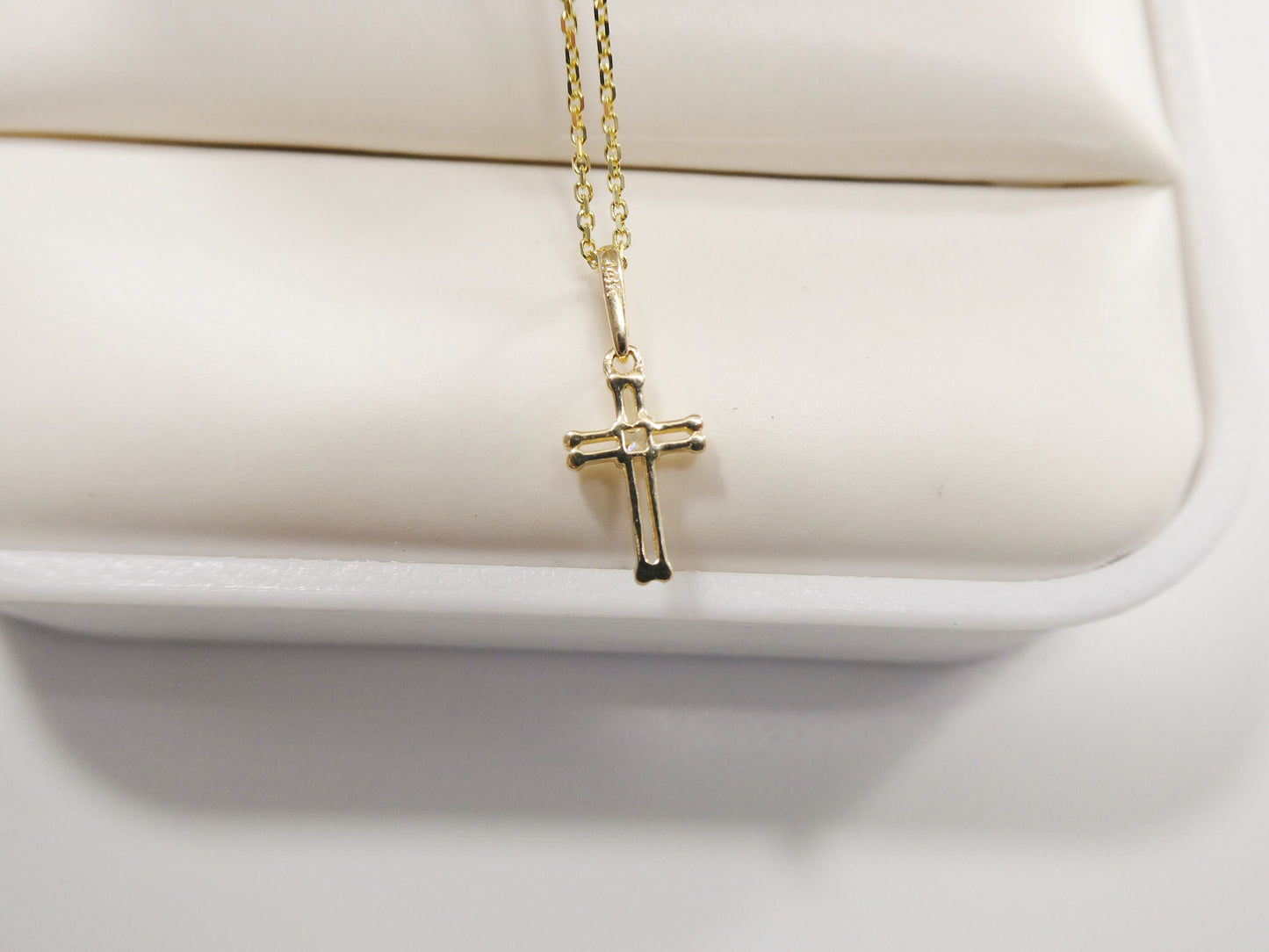 14k real solid yellow gold small cross pendent and cable necklace