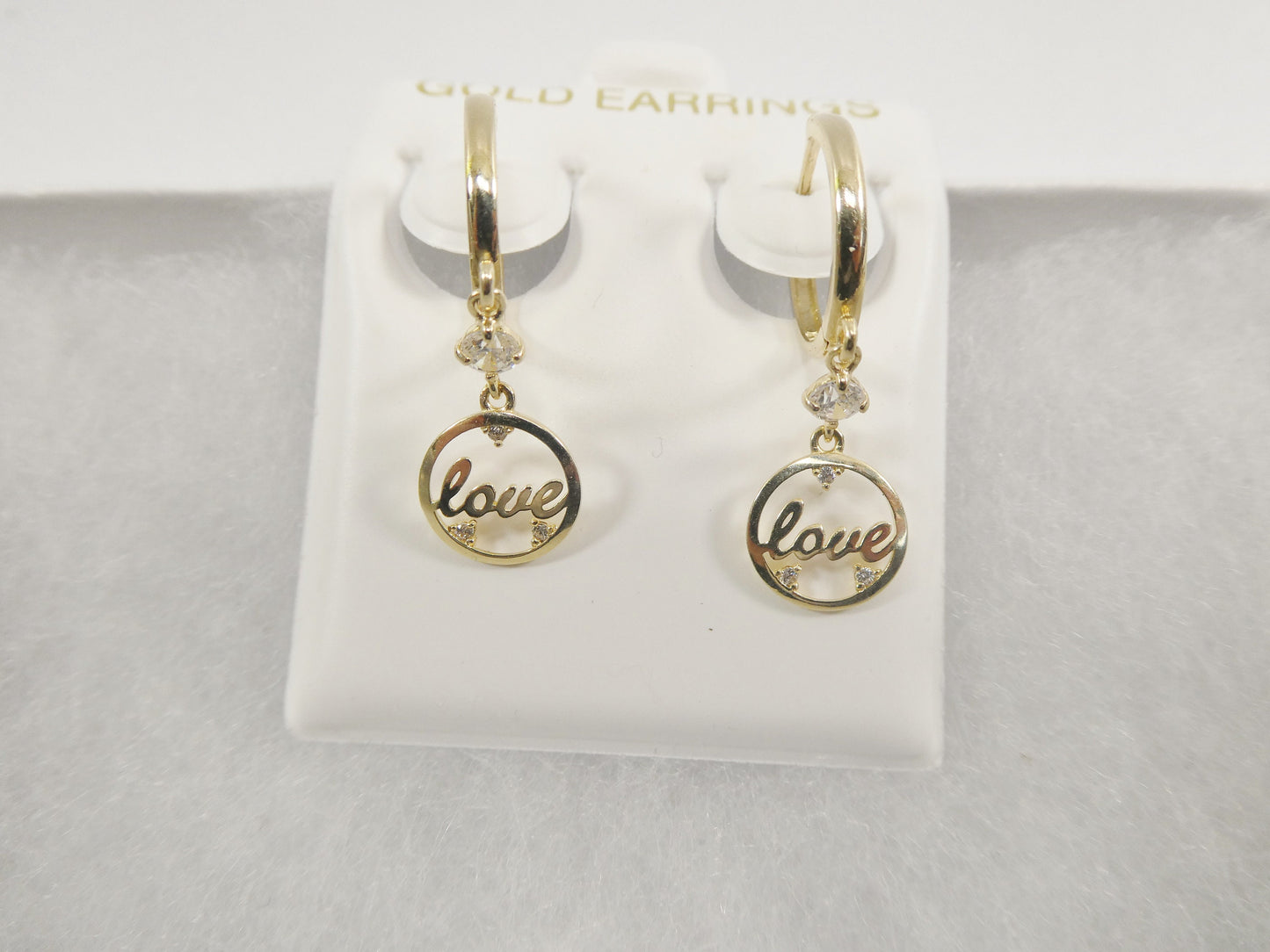 10k real yellow gold love dangle plain huggie earring