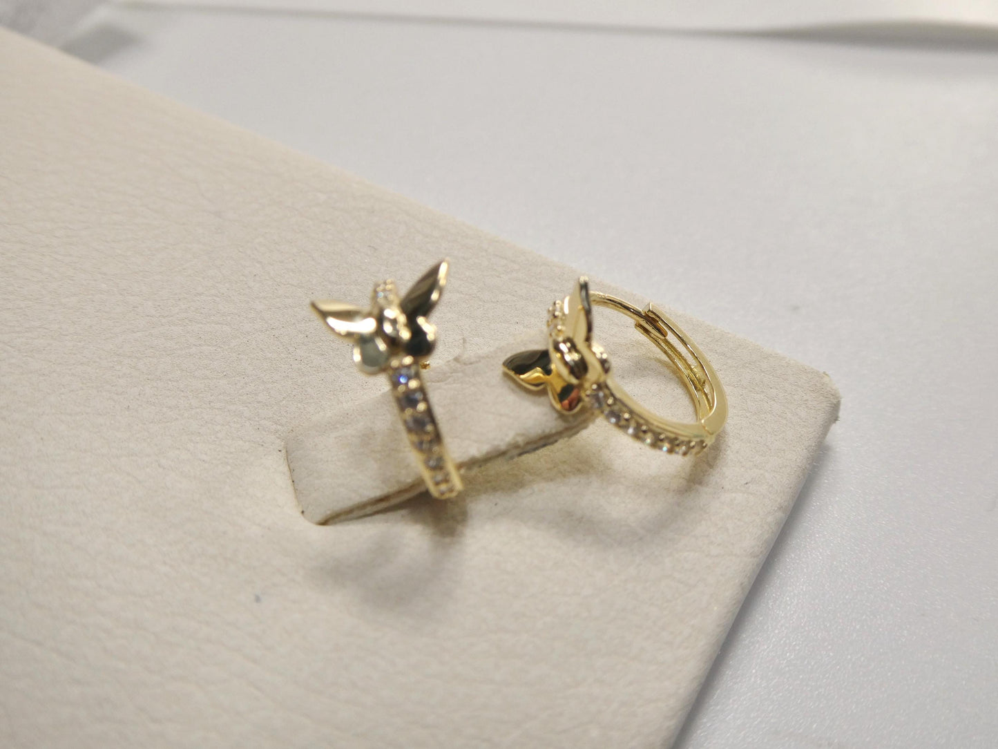 real 10k solid yellow gold designer butterfly hoop huggie earrings