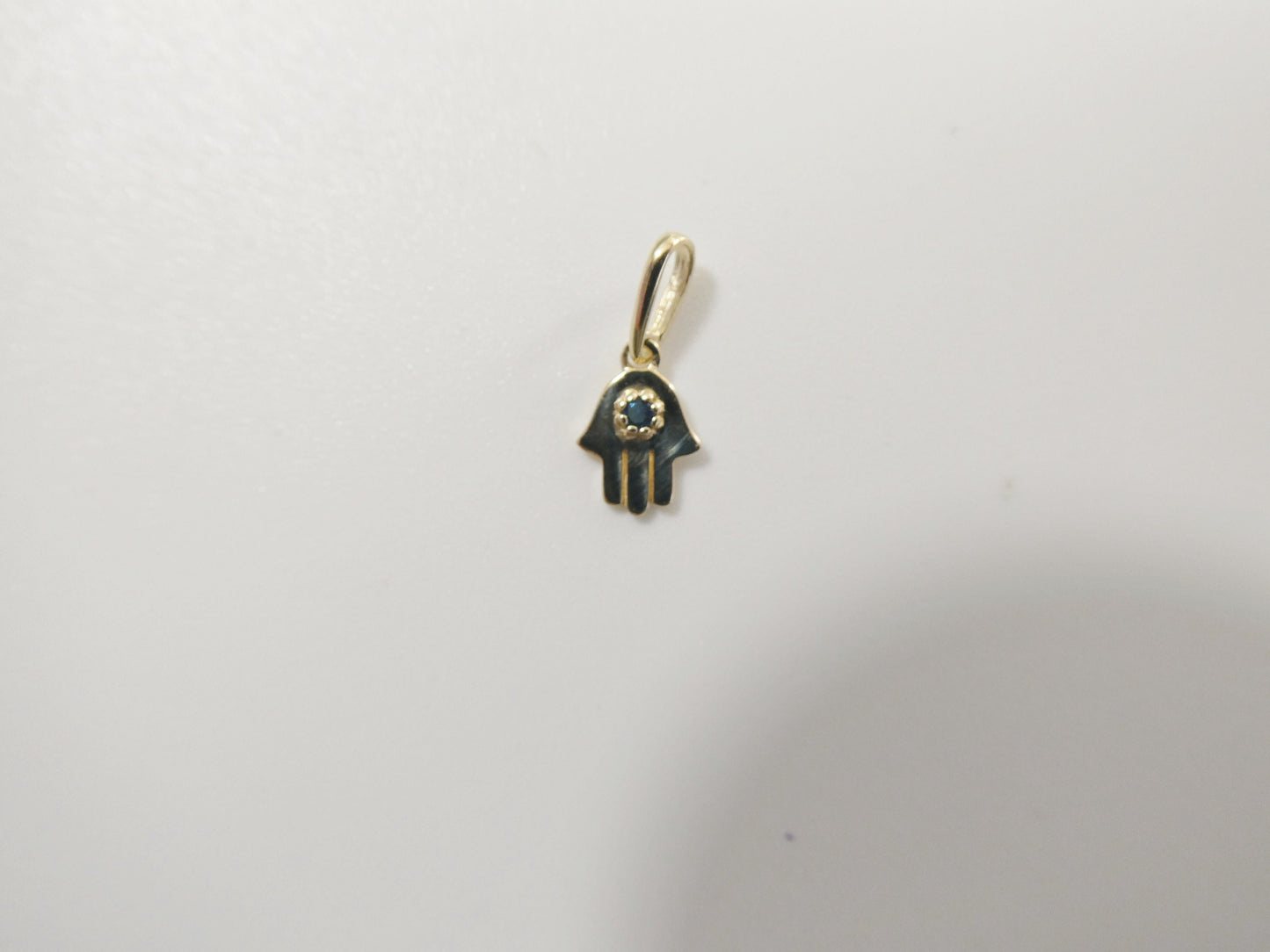 14k real solid yellow gold tiny hand hamsa pendent and cable necklace