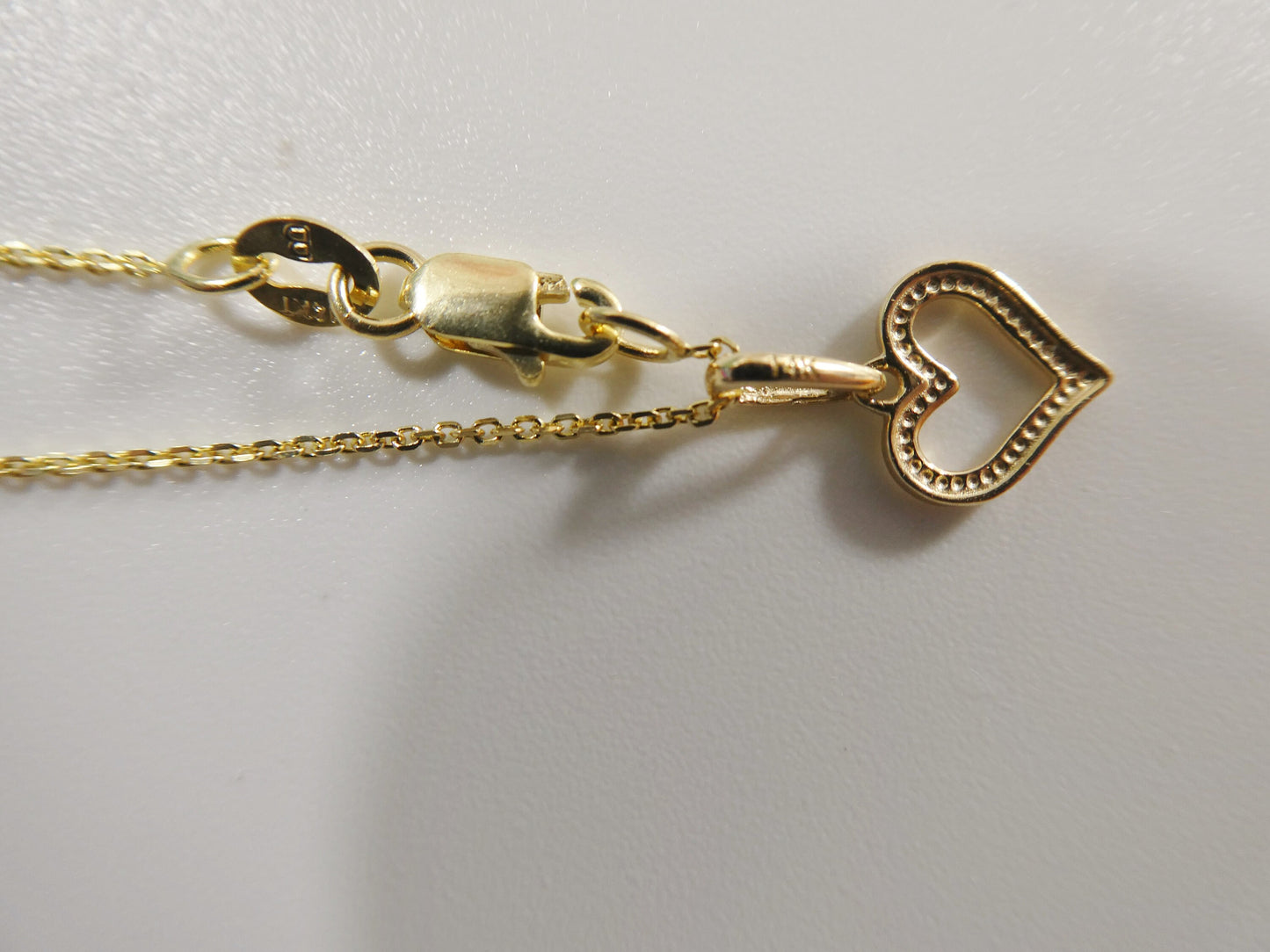 14k real solid yellow gold small heart pendent and cable necklace