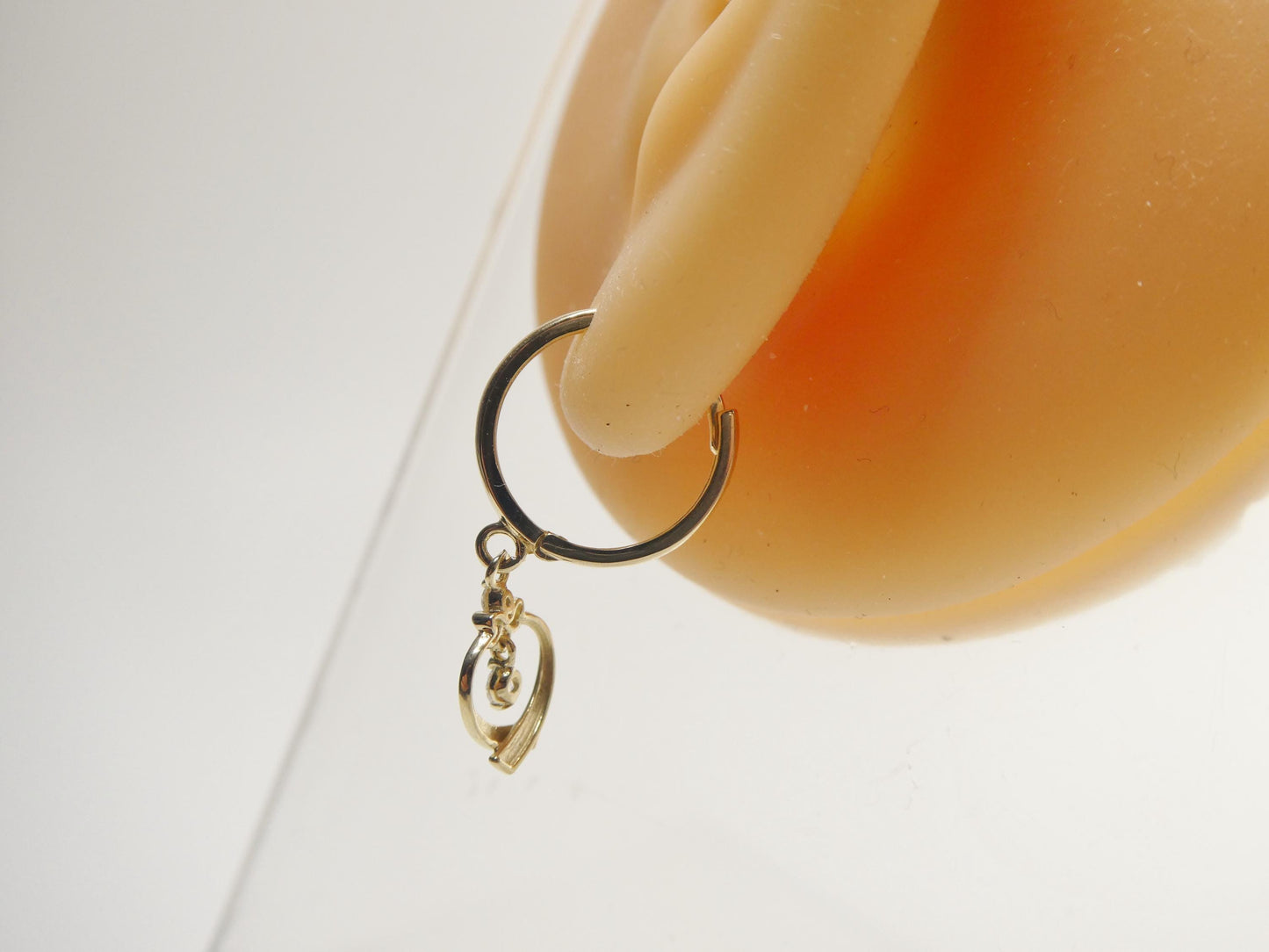 real 10k solid yellow gold designer heart dangling hoop huggie earrings