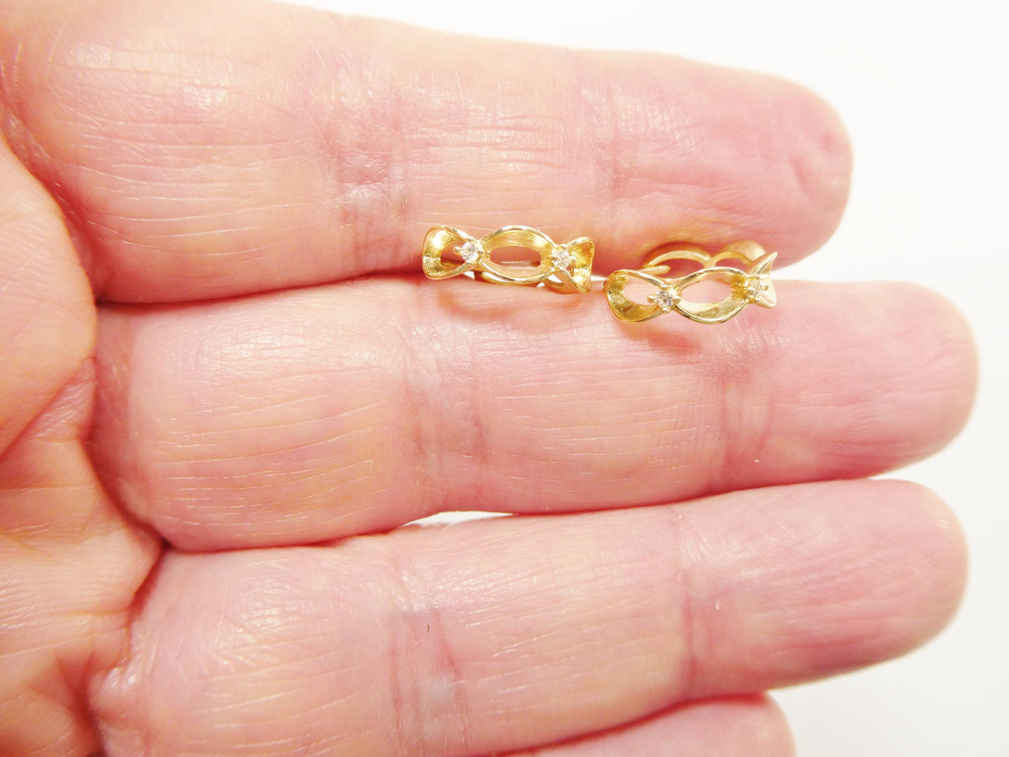 real 10k solid yellow gold designer hoop huggie earrings