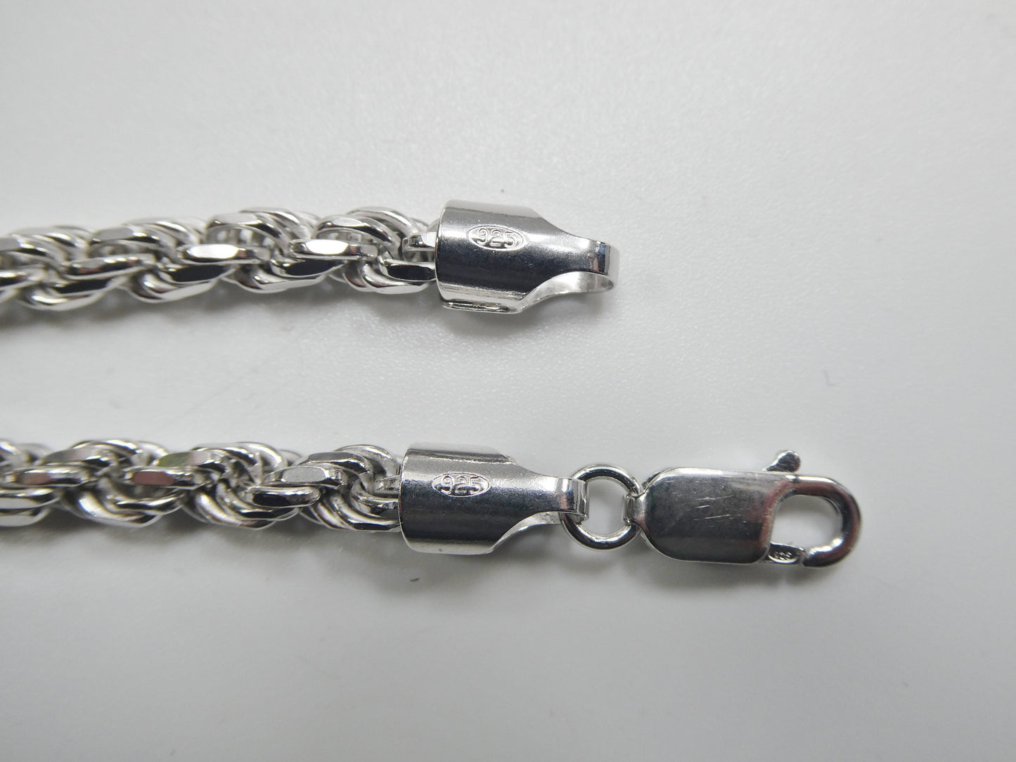 925 Sterling Silver 5MM Rope Chain - 14k White Gold Finish