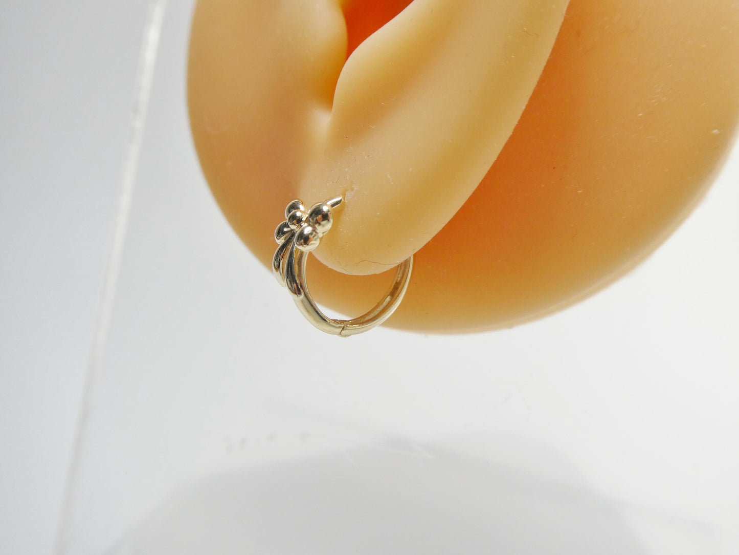 real 10k solid yellow gold designer bow flower hoop huggie earrings