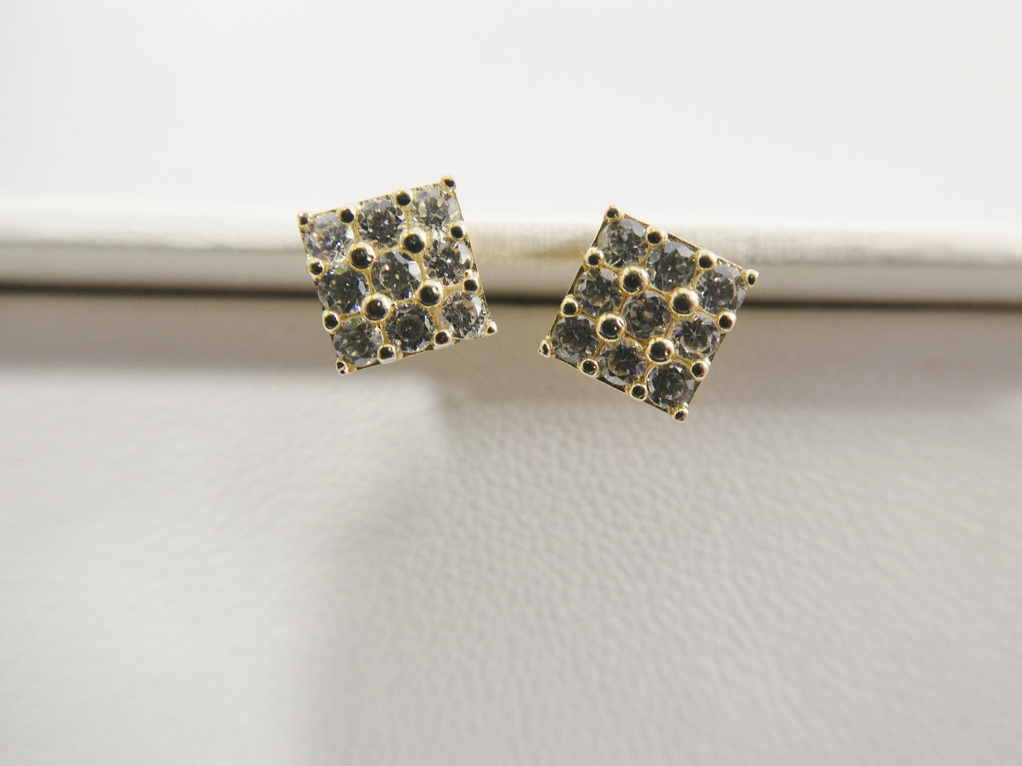 real 10k solid yellow gold square push post stud earring