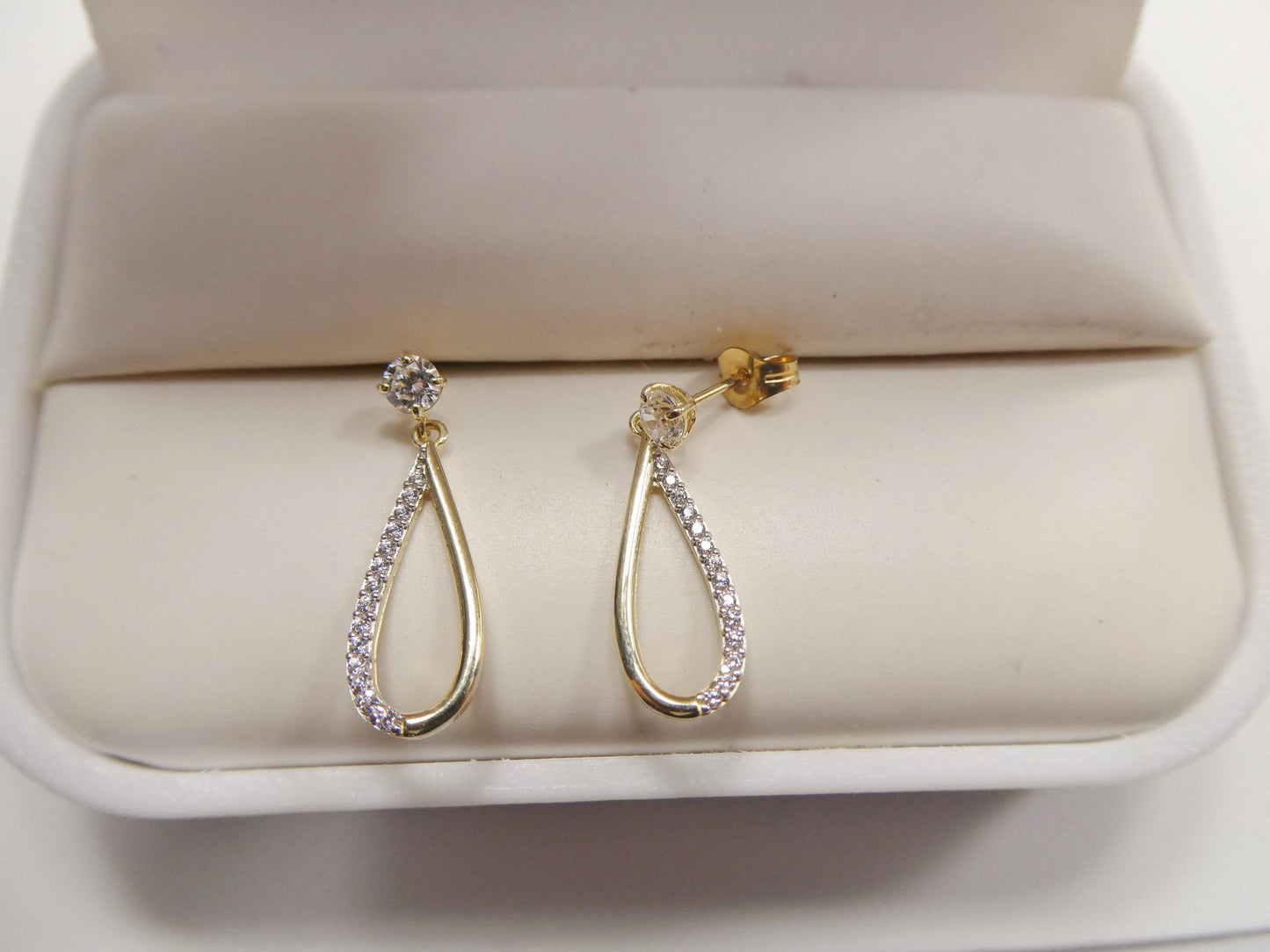 real 10k solid yellow gold oval drop push post earrings