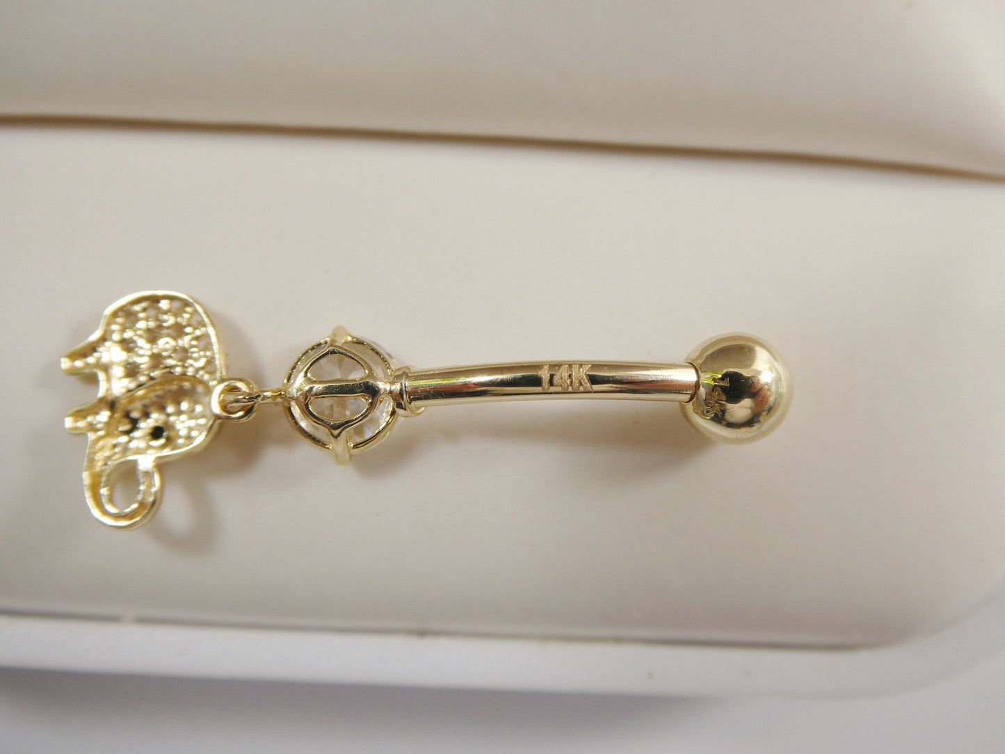 14k real solid yellow gold elephant dangling belly button ring piercing