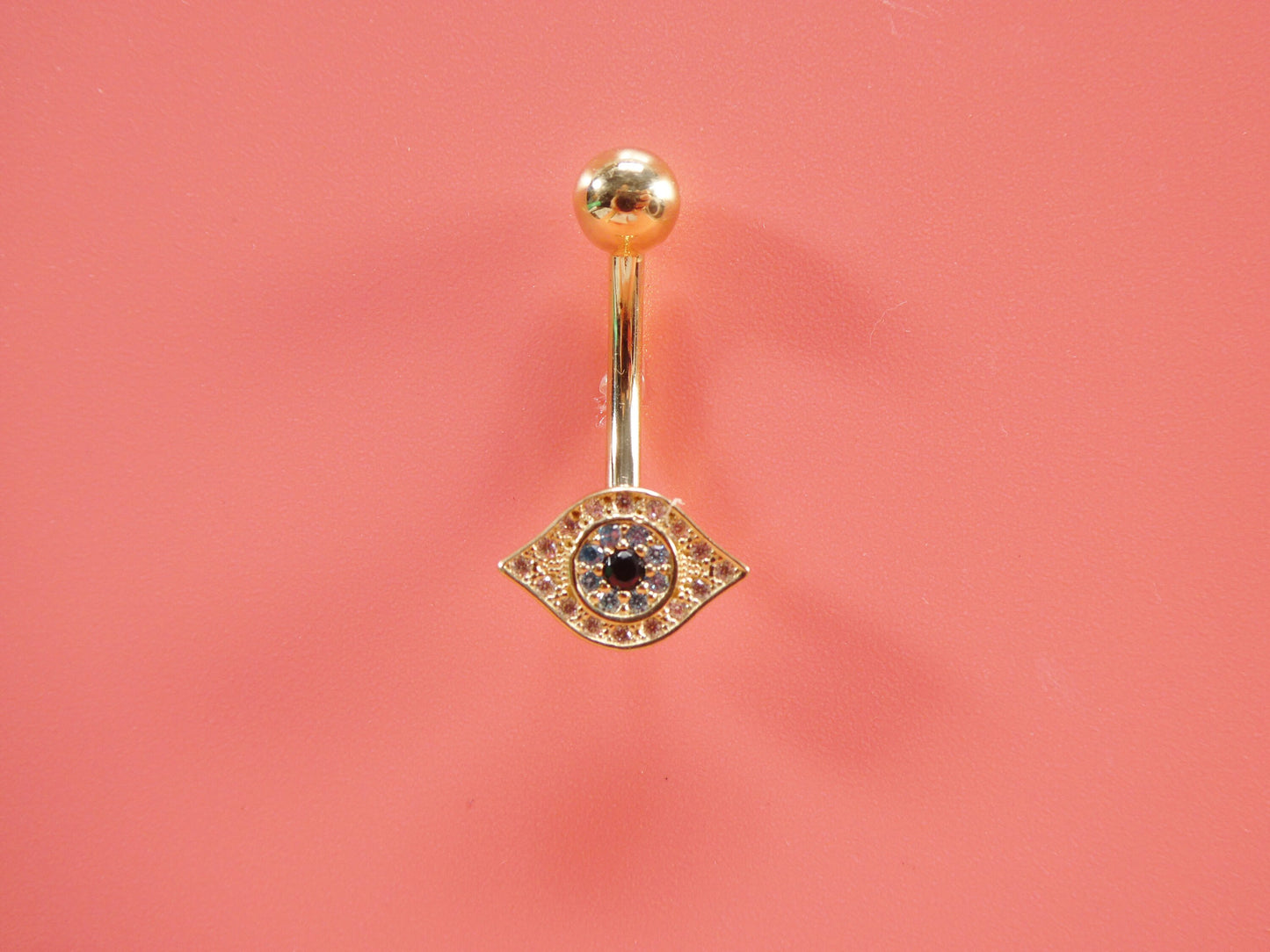 14k real solid yellow gold evil eye belly button ring piercing