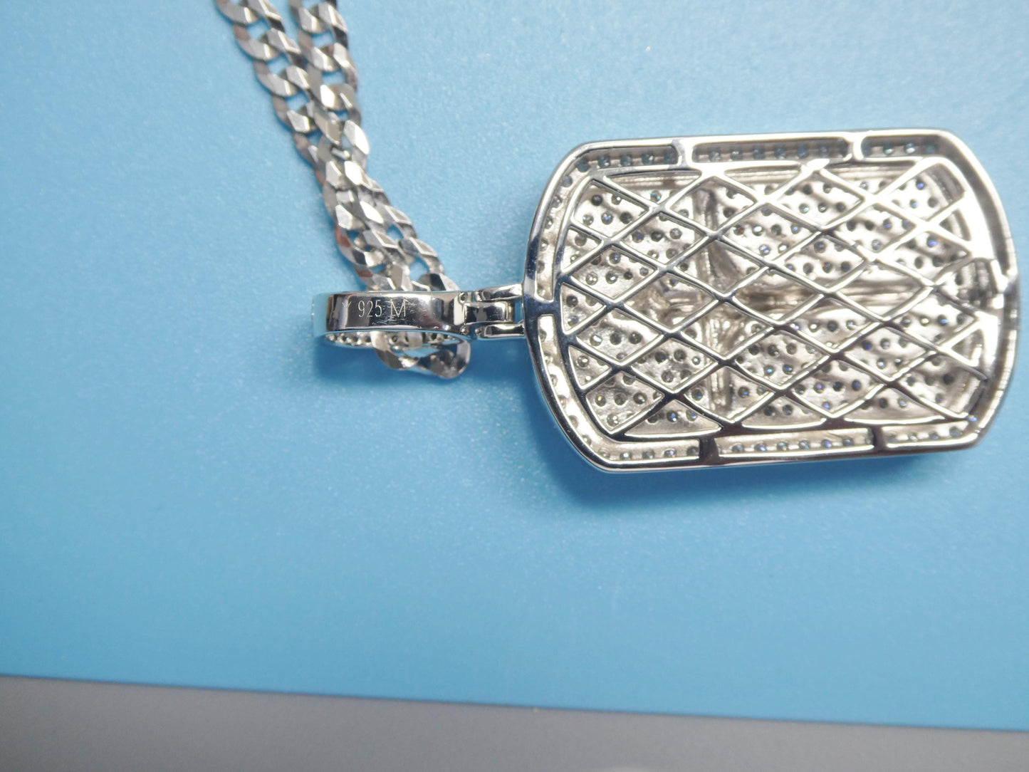 real 925 sterling silver 22 inch flat chain and moissanite cross medallion pendent charm