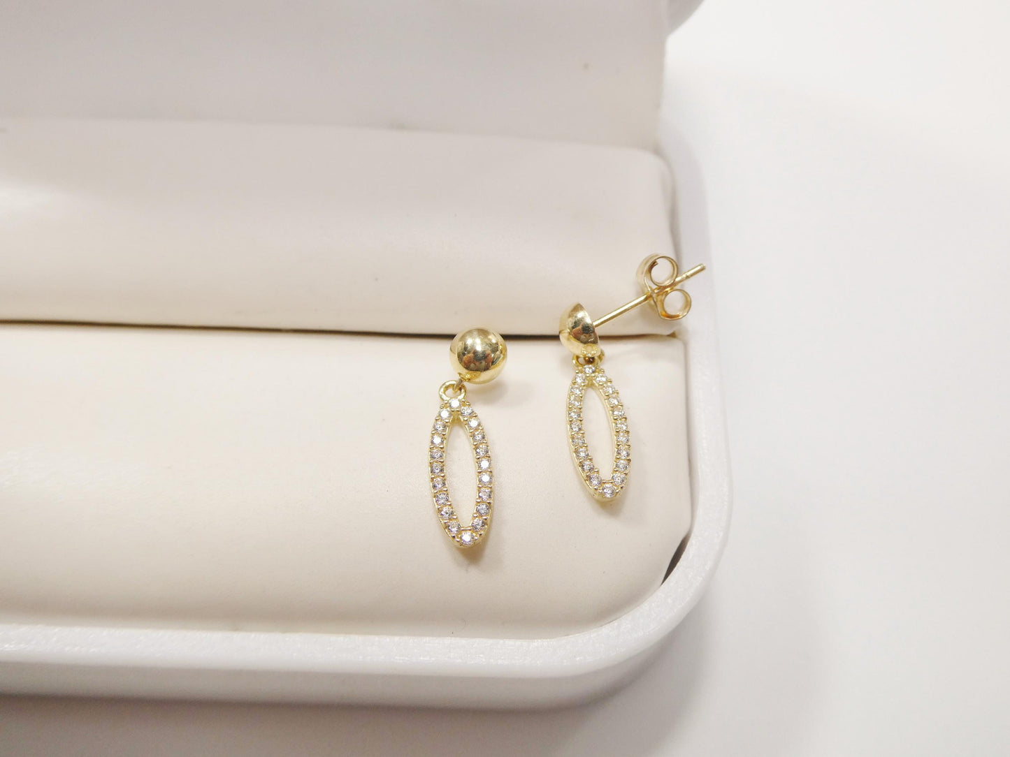 real 10k solid yellow gold oval drop push post earring