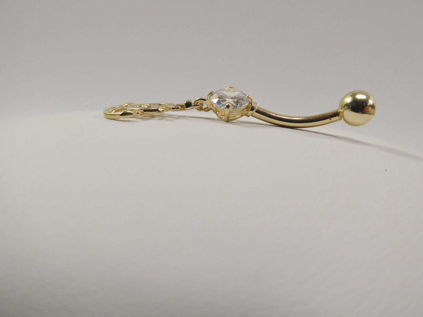 14k real solid yellow gold dangling steering wheel anchor belly button ring piercing