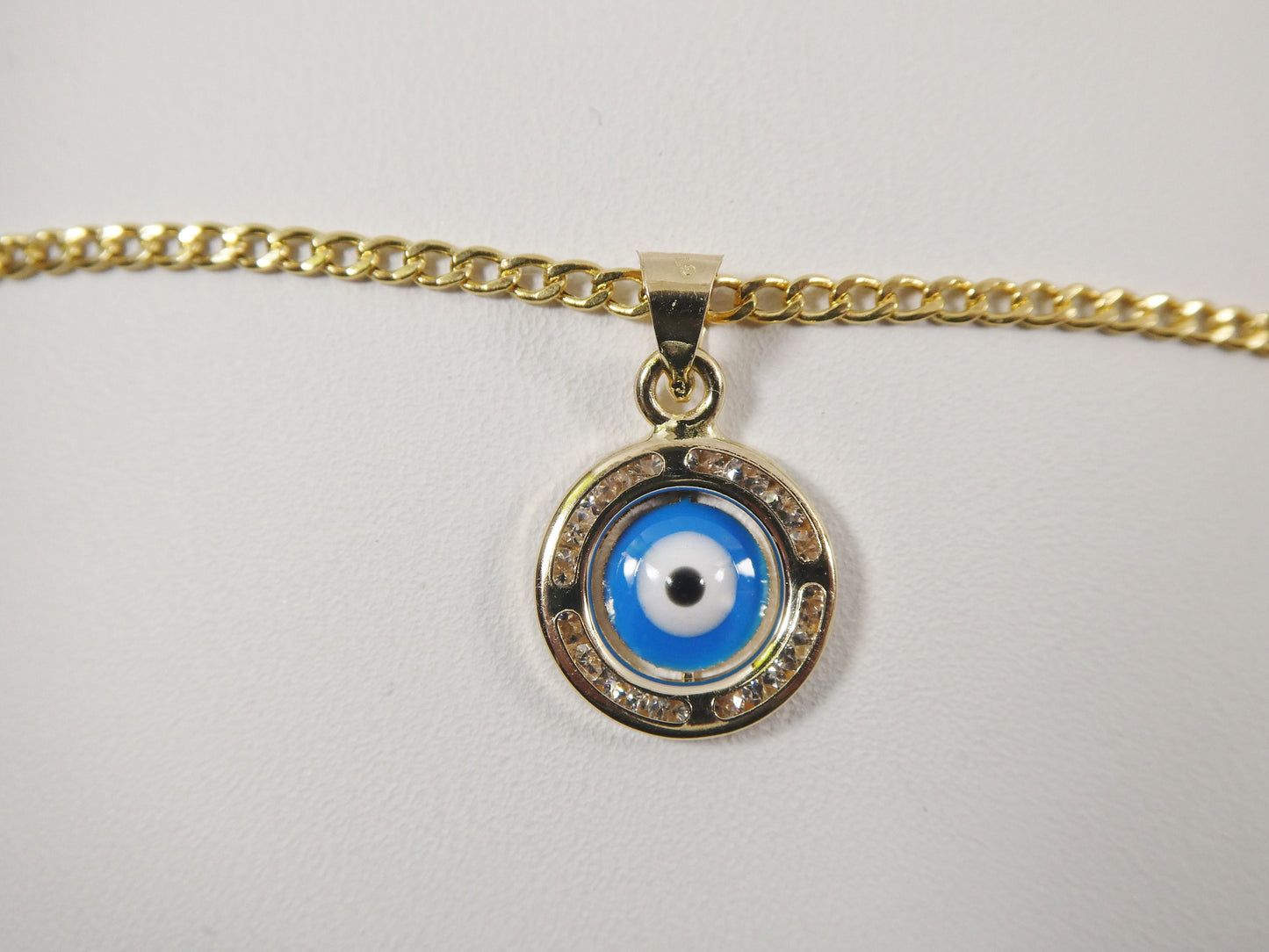 real 14k solid yellow gold 16 inch curb chain and evil eye pendent charm