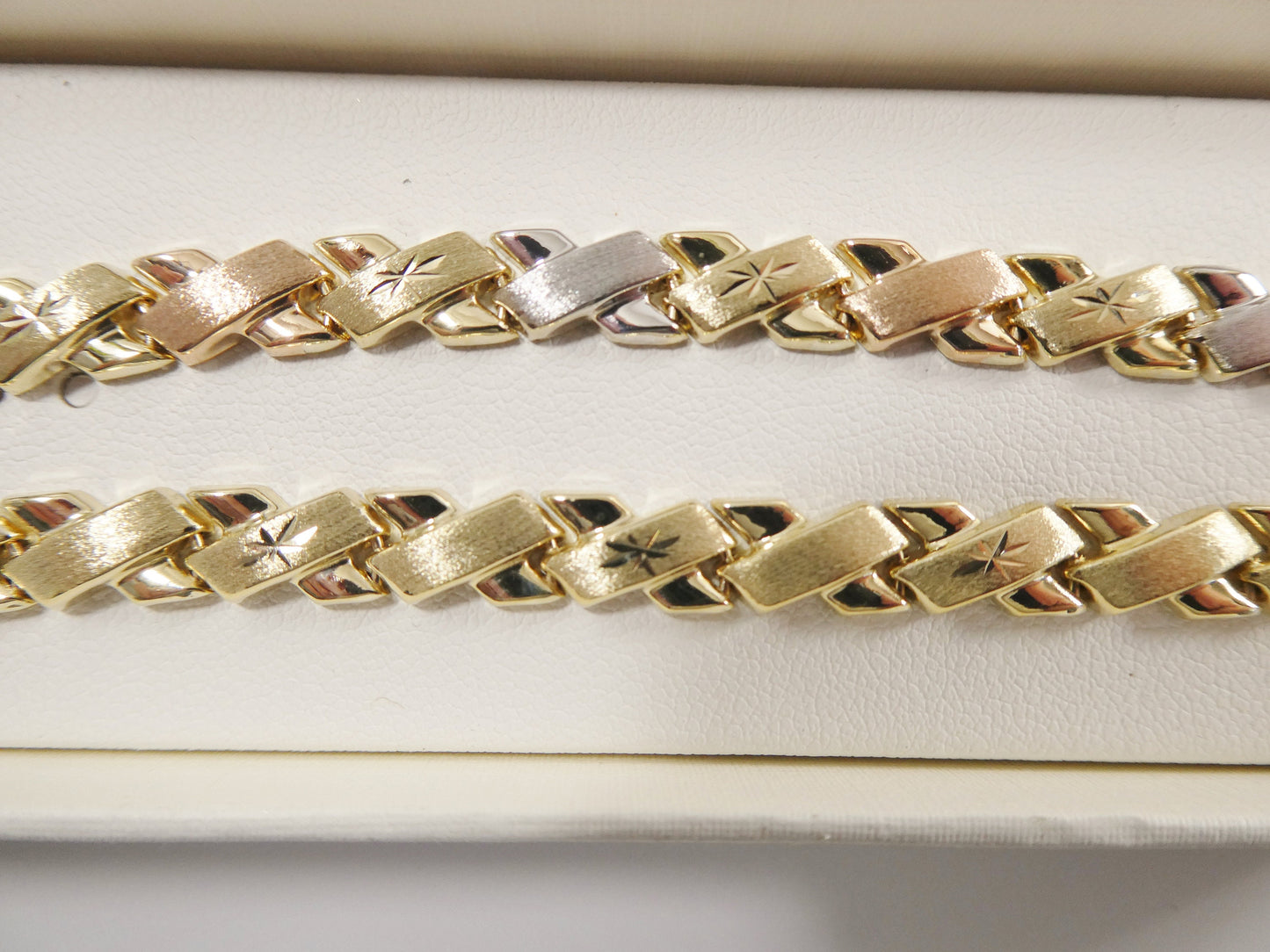 14k real solid yellow gold x style 7 inch bracelet