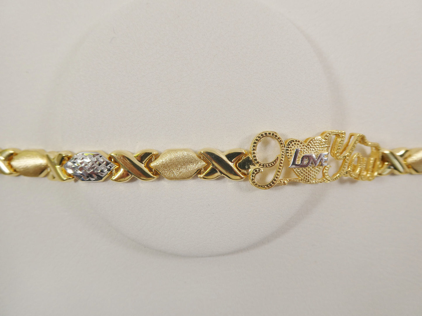 real 925 sterling silver I love you xo xo stampato bracelet 14k yellow gold two tone finish