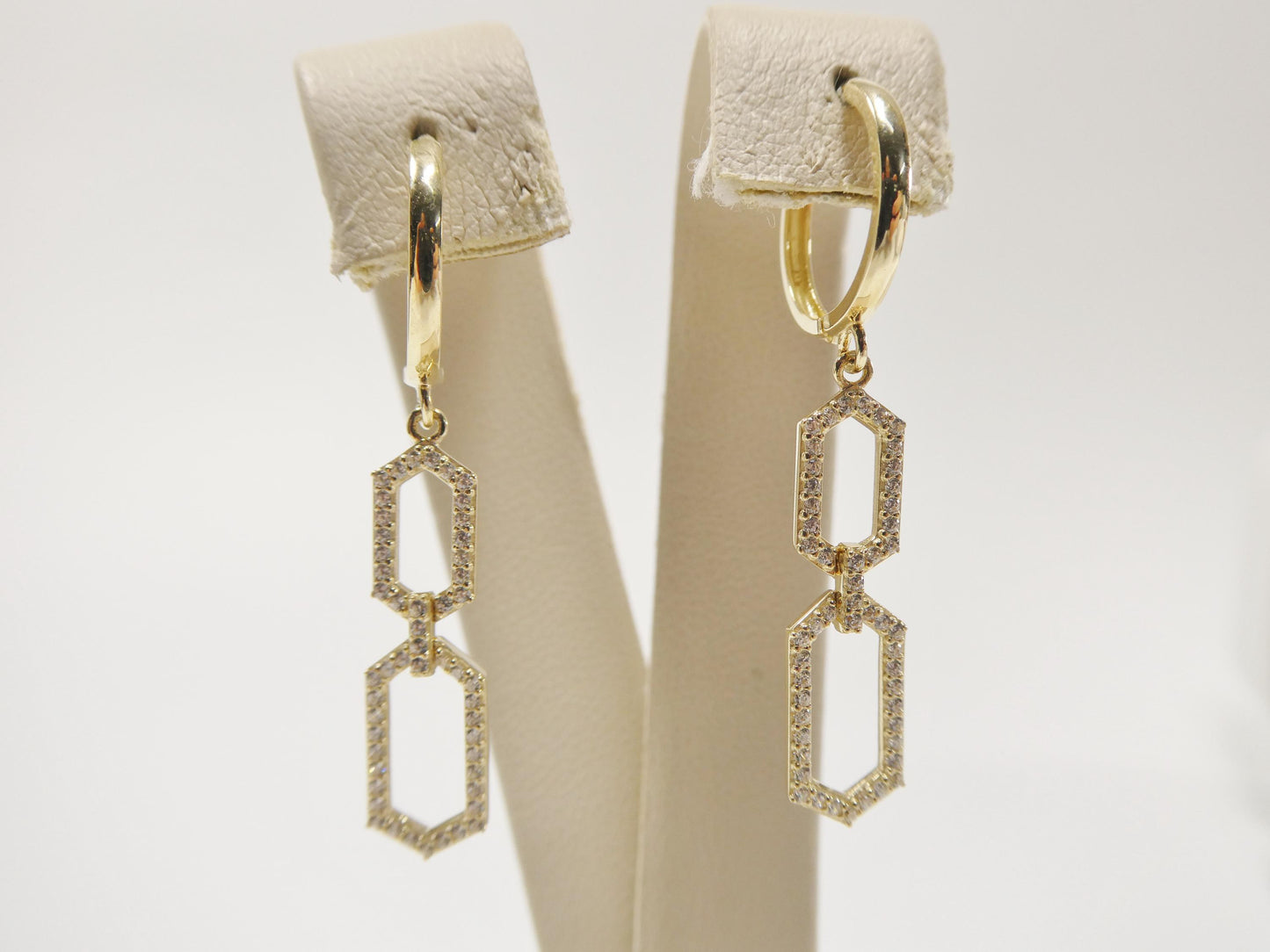 real 10k solid yellow gold paperclip dangling hoop huggie earring