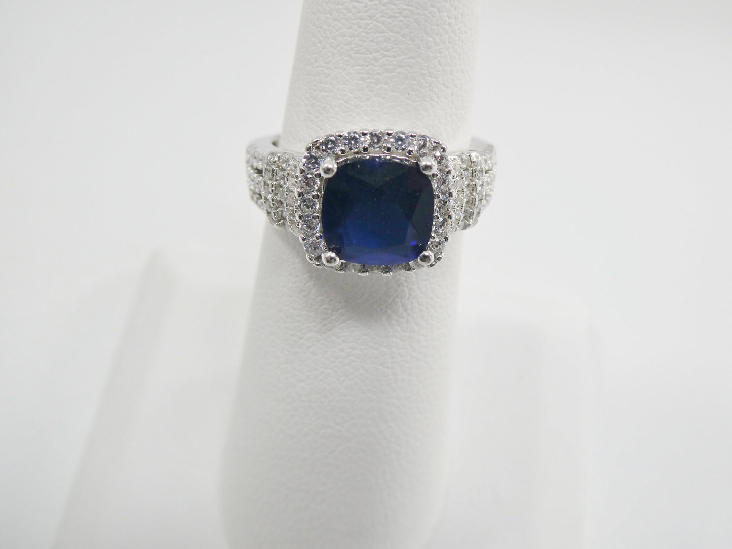 real 925 sterling silver square blue stone color ladies ring