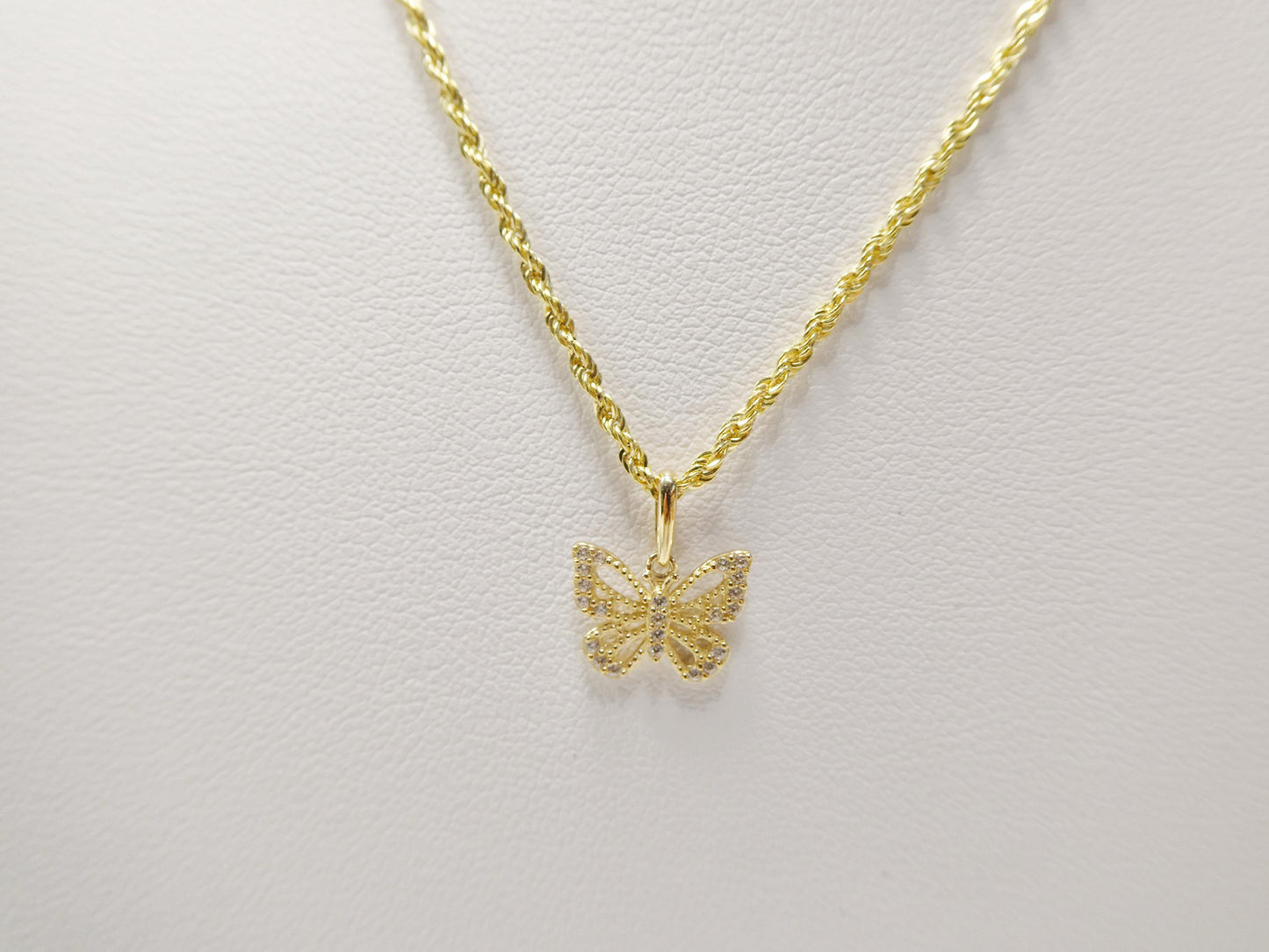 14k real solid yellow gold butterfly pendent and rope necklace