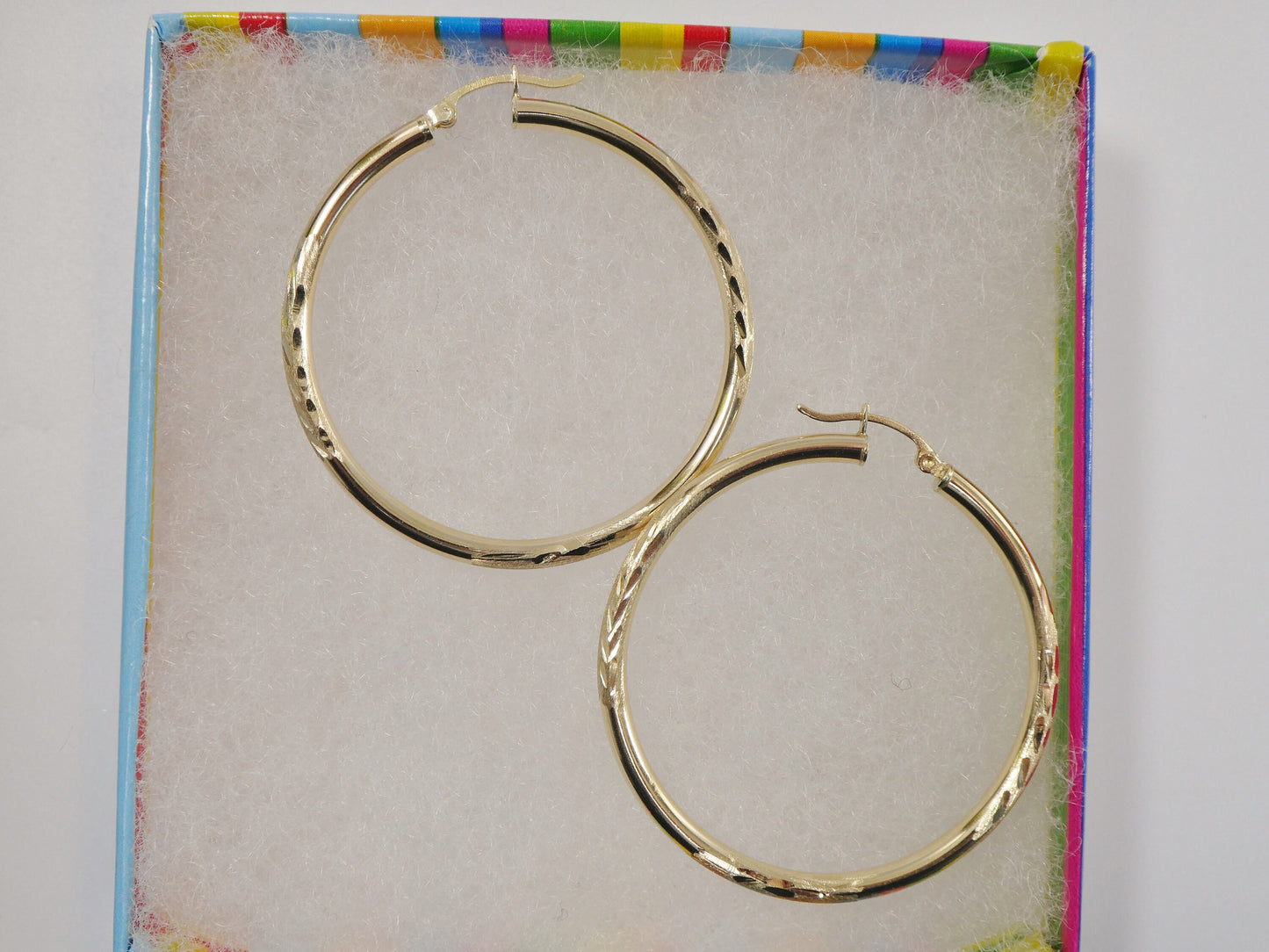 10k real solid yellow gold diomond cut hoop earring