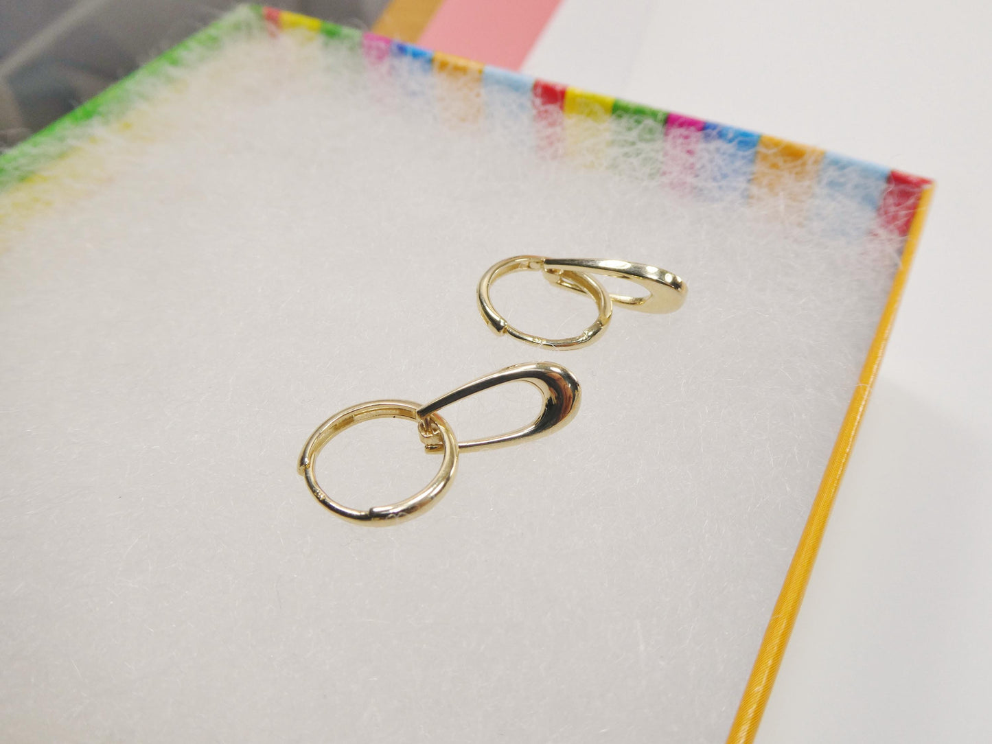 real 10k solid yellow gold paperclip dropping earrings