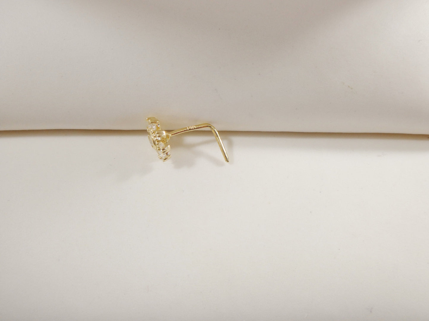 14k real solid yellow gold flower L shape stud nose ring