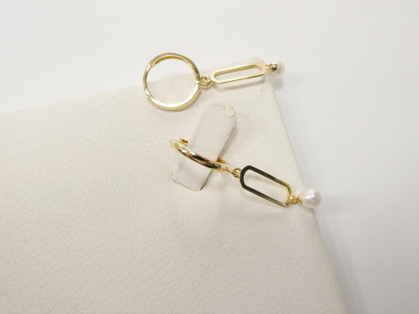 real 10k solid yellow gold paperclip pearl dropping earring
