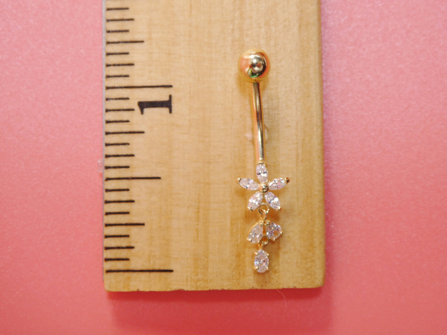 14k real solid yellow gold flower belly button ring piercing