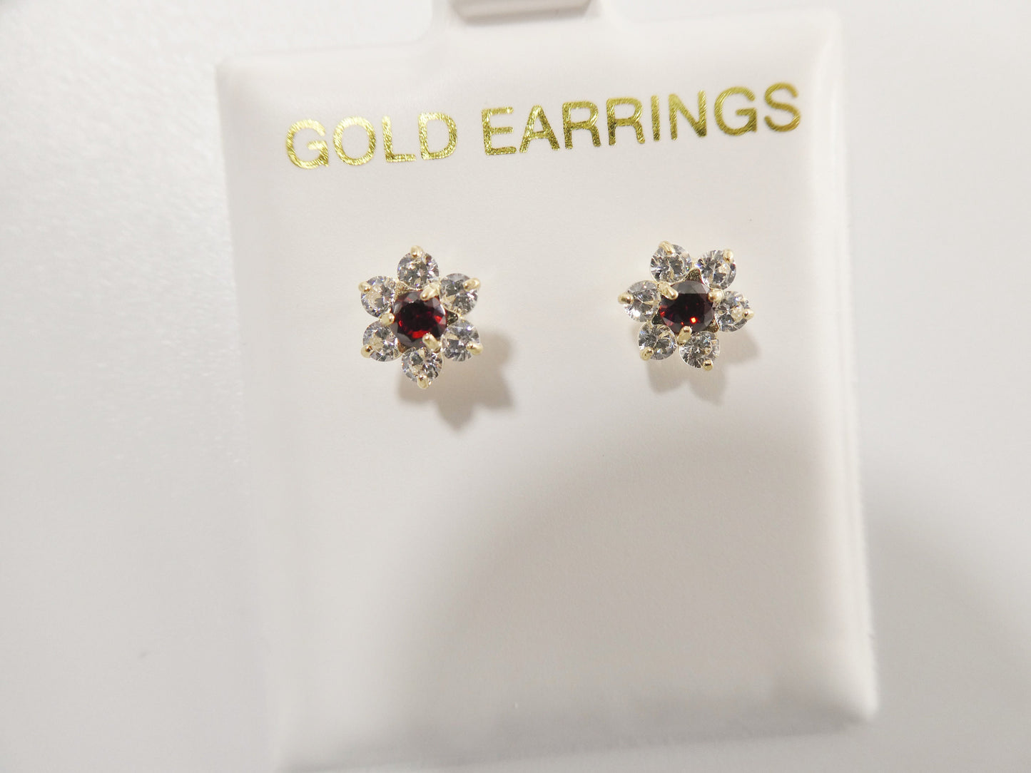 10k real solid yellow gold birthstone screw back earrings large flower shape
